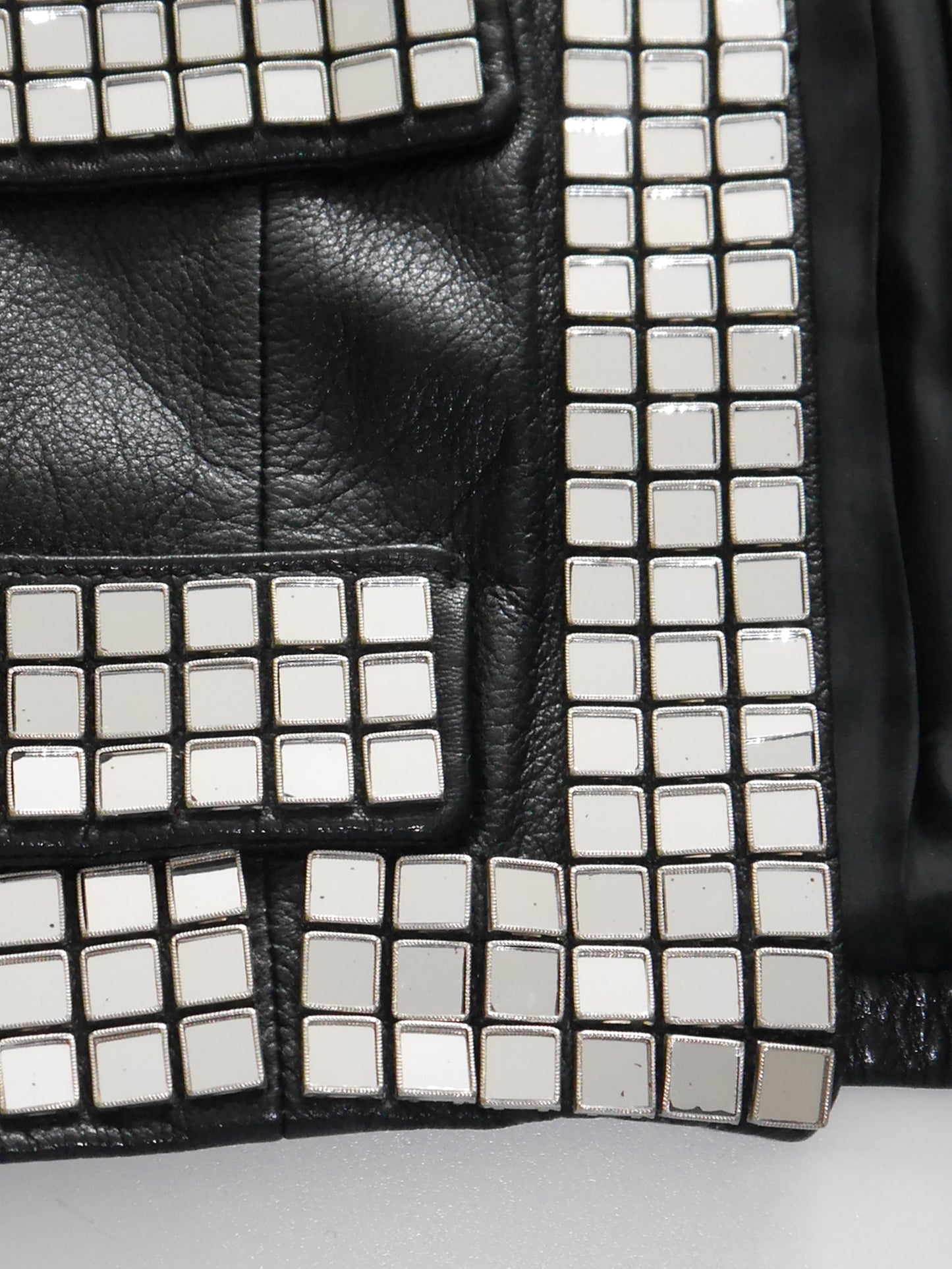 MOSCHINO 1980s 1990s Vintage Mirrored Black Leather Jacket & Skirt Suit Size S