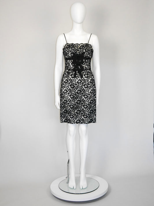 MOSCHINO 1990s 2000s Vintage Black Lace Cocktail Dress Size XS-S
