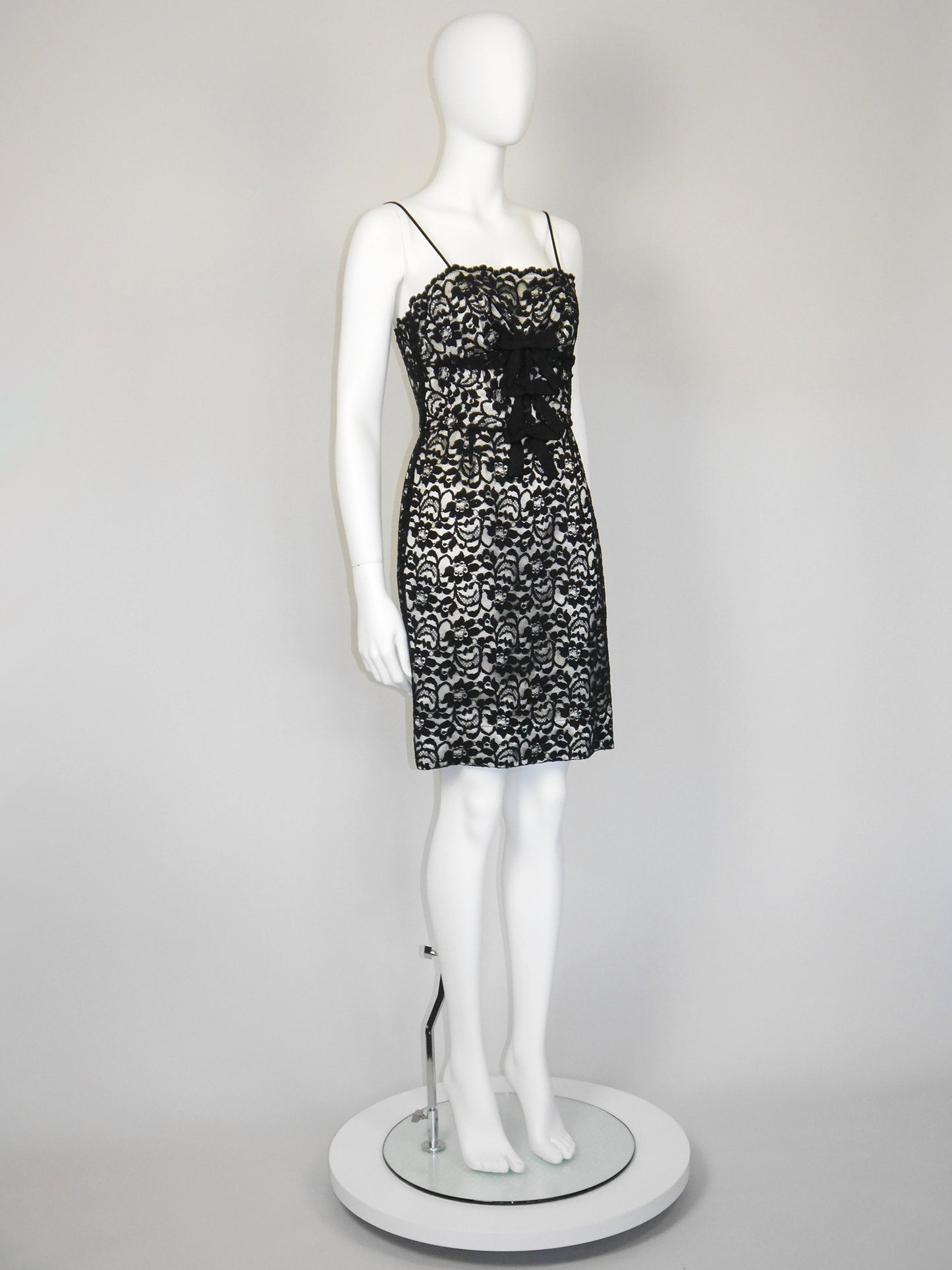 MOSCHINO 1990s 2000s Vintage Black Lace Cocktail Dress Size XS-S