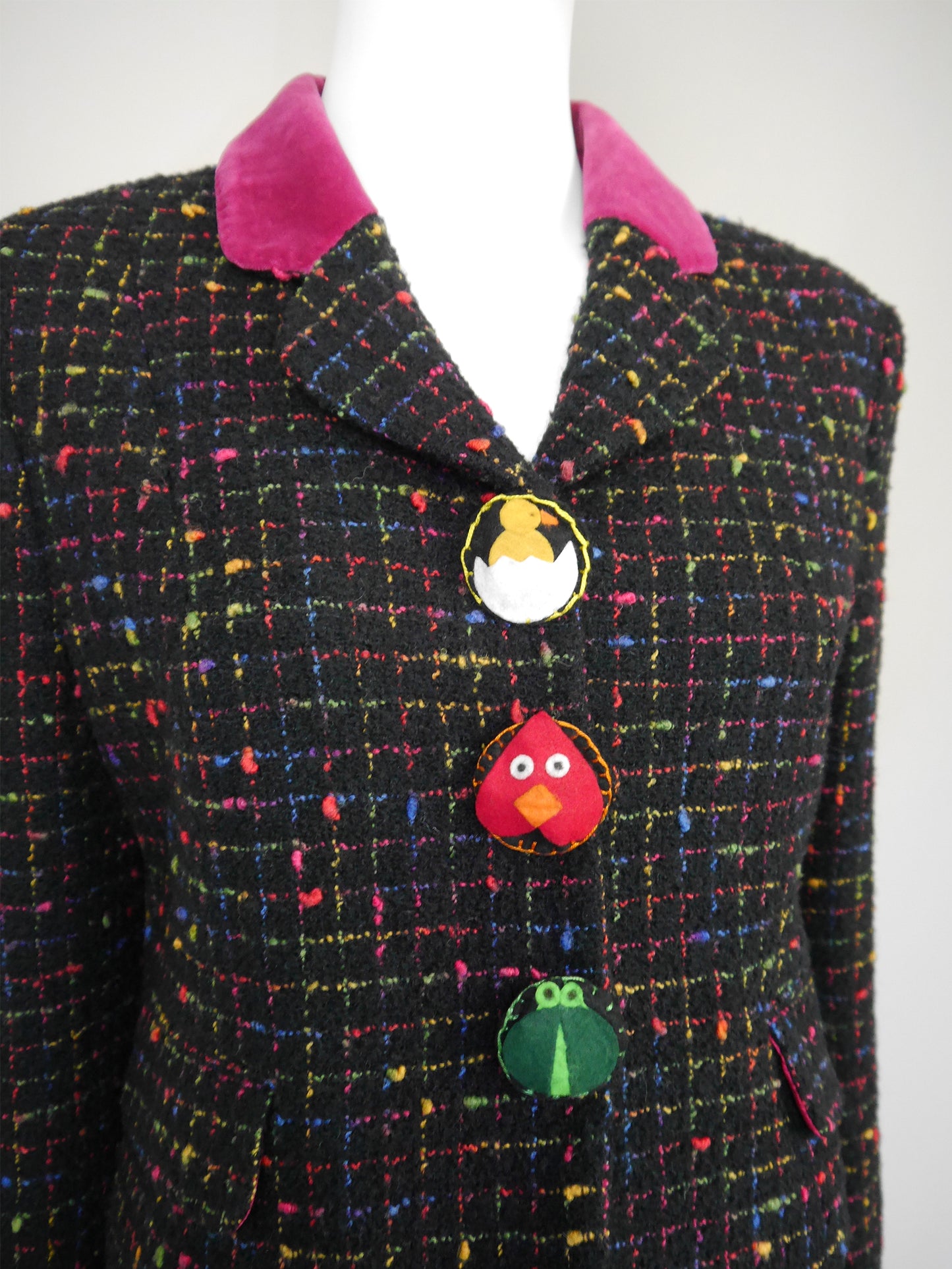 MOSCHINO 1990s Vintage "Push for Nature" Bouclé Jacket & Skirt Suit Size S-M