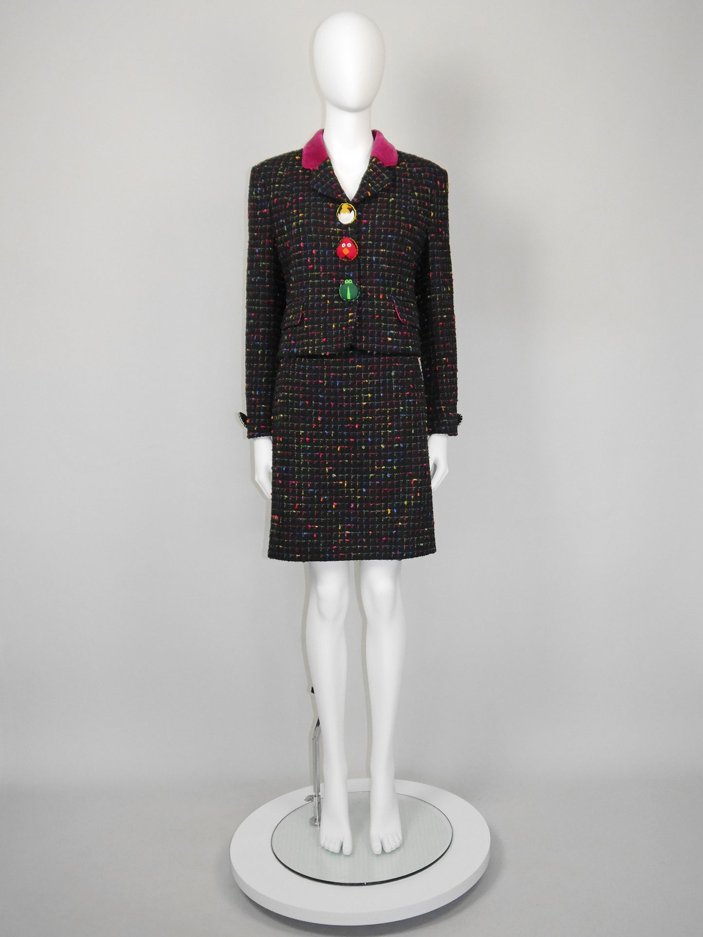 MOSCHINO 1990s Vintage "Push for Nature" Bouclé Jacket & Skirt Suit Size S-M