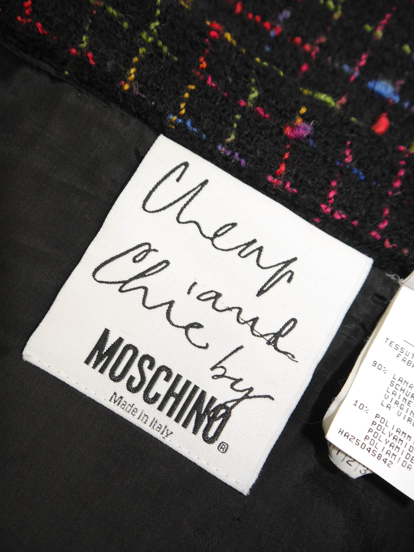 MOSCHINO 1990s Vintage "Push for Nature" Bouclé Jacket & Skirt Suit Size S-M
