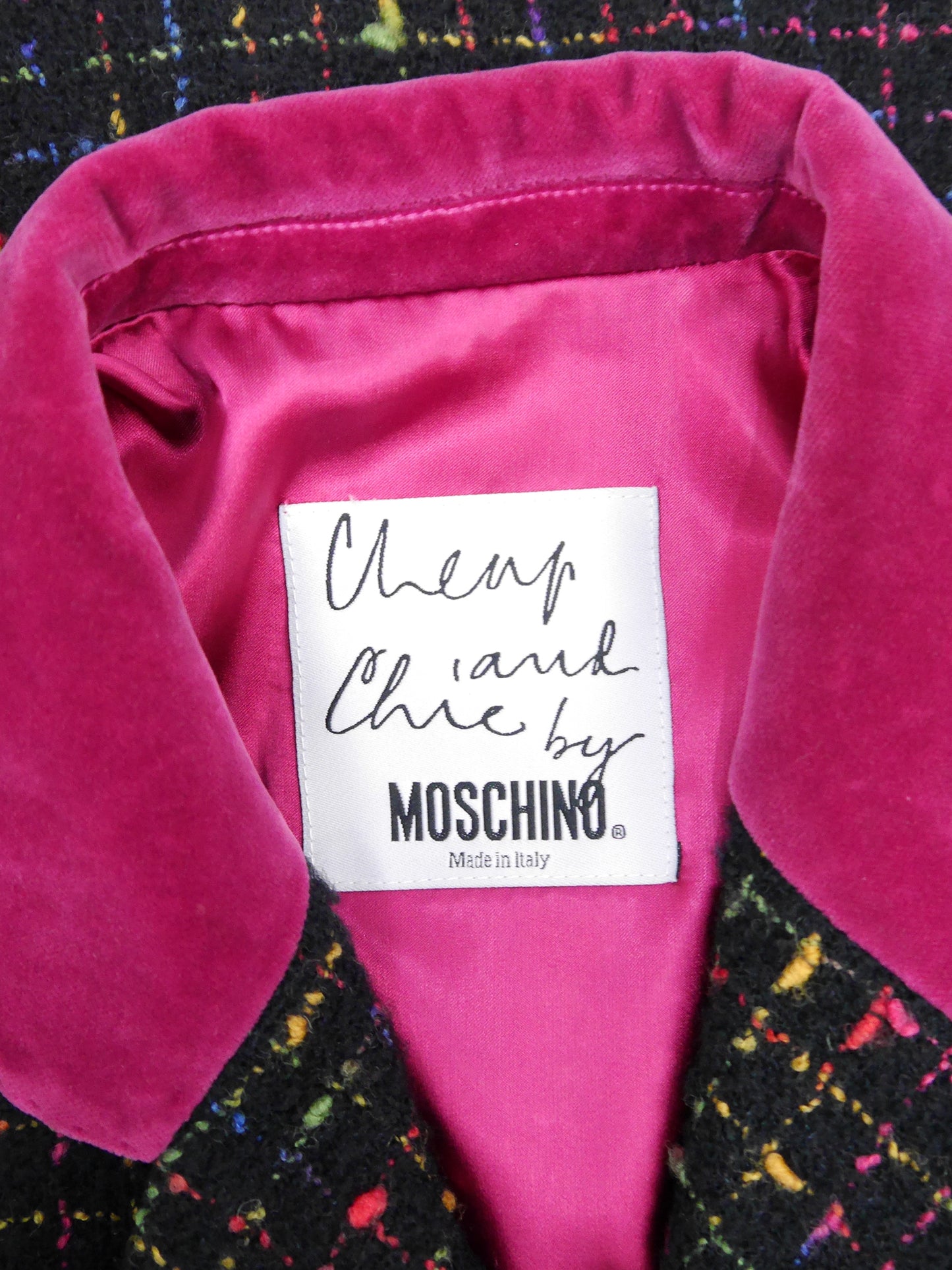 MOSCHINO 1990s Vintage "Push for Nature" Bouclé Jacket & Skirt Suit Size S-M