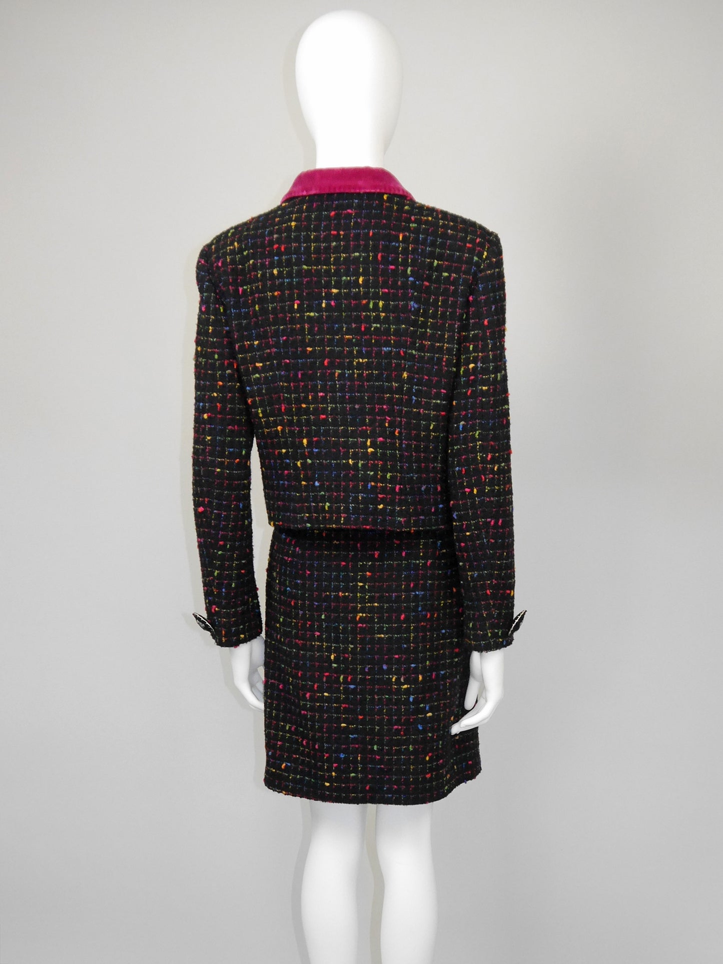 MOSCHINO 1990s Vintage "Push for Nature" Bouclé Jacket & Skirt Suit Size S-M