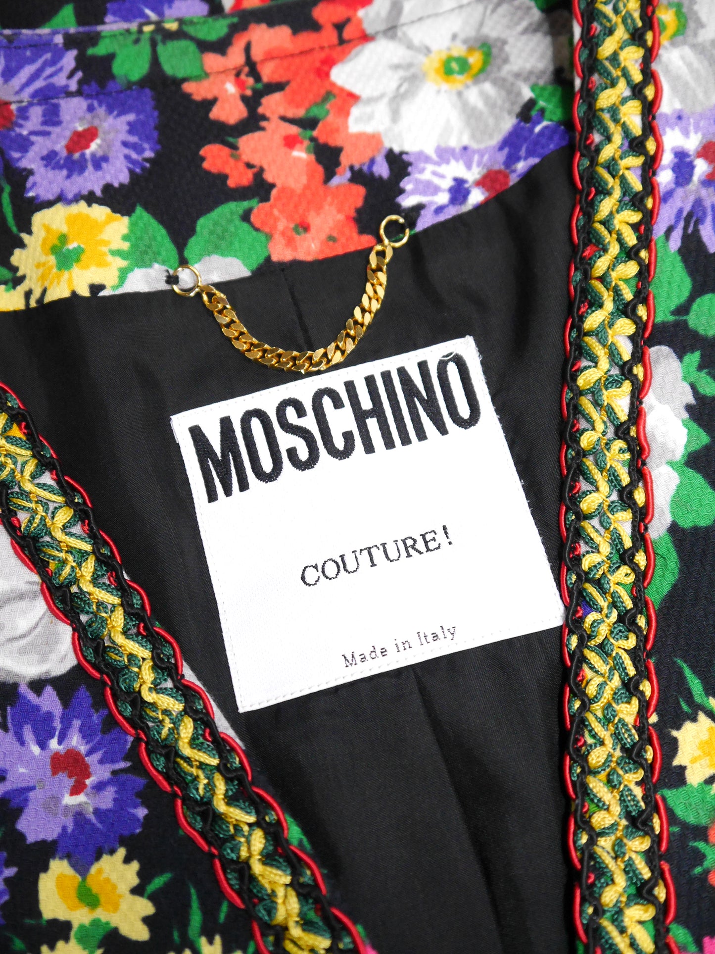MOSCHINO Couture! 1990s Vintage Floral Long Jacket w/ Jeweled Statement Buttons Size M