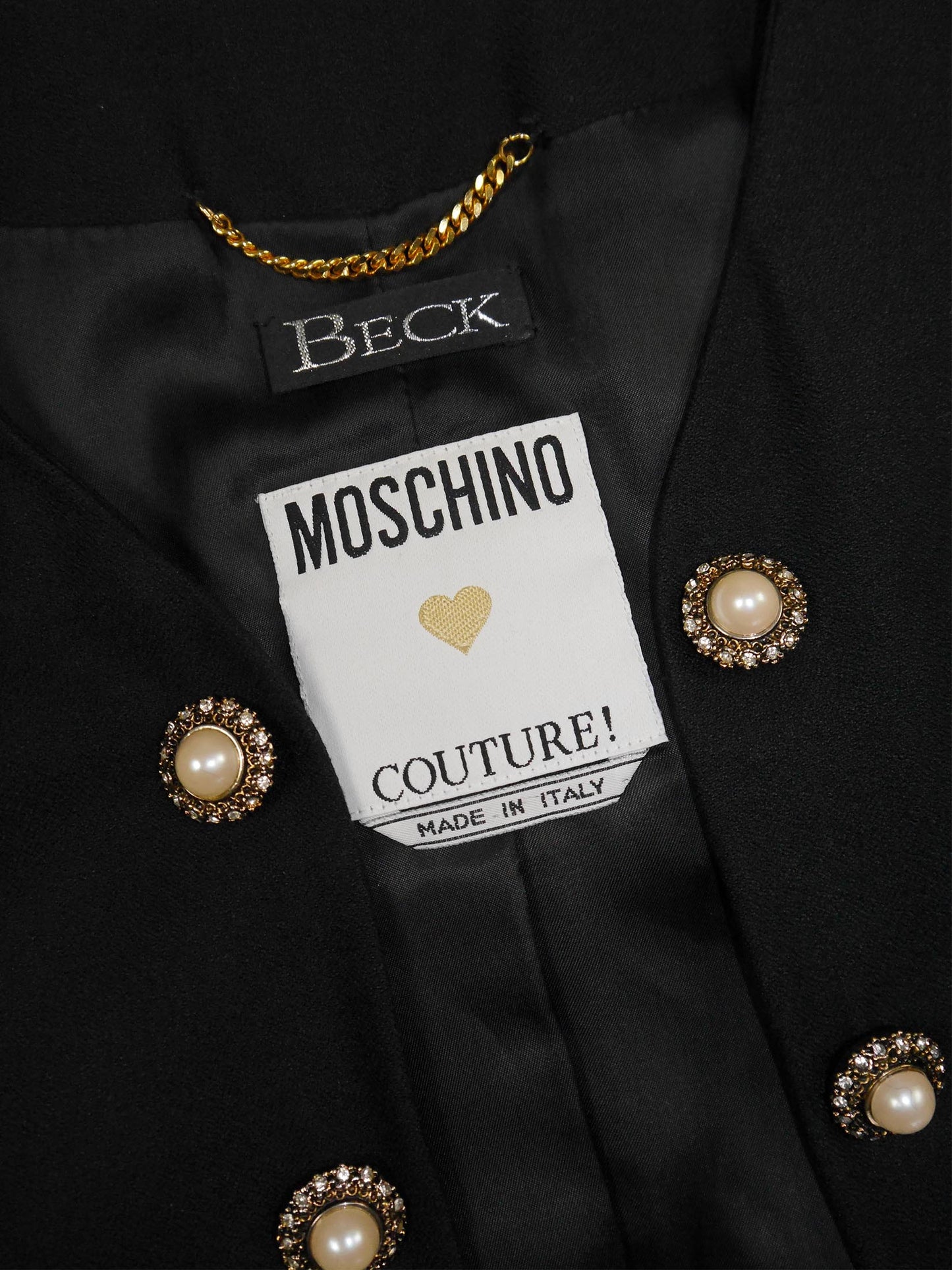 MOSCHINO Couture! Fall 1989 Vintage Peace & Pearls Beaded Jacket Size M