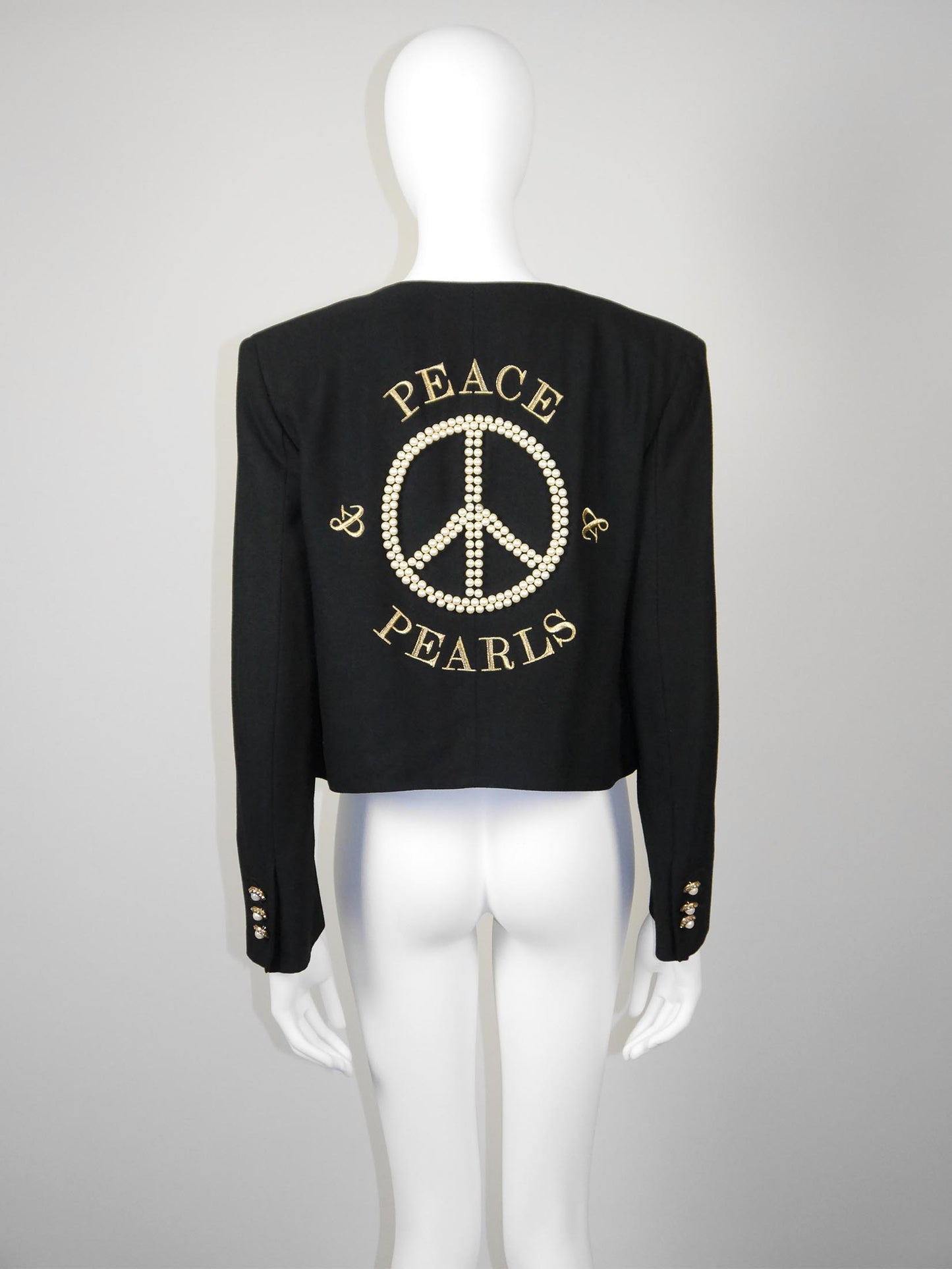 MOSCHINO Couture! Fall 1989 Vintage Peace & Pearls Beaded Jacket Size M