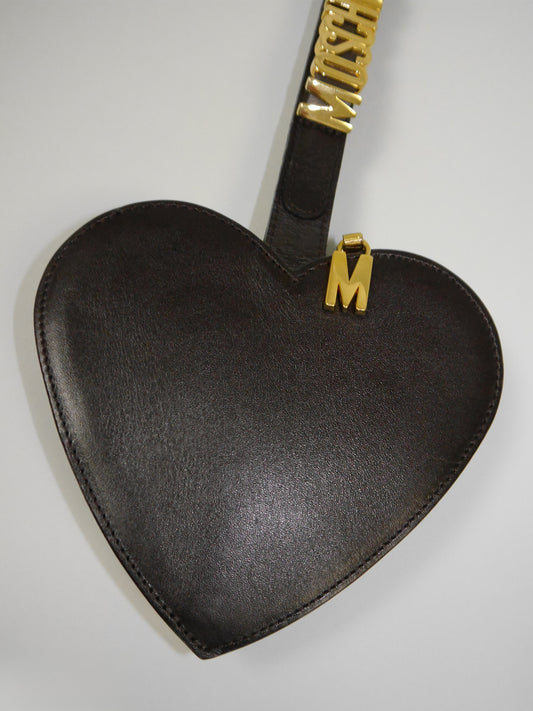 MOSCHINO by Redwall 1990s Vintage Dark Brown Heart Wristlet Evening Bag