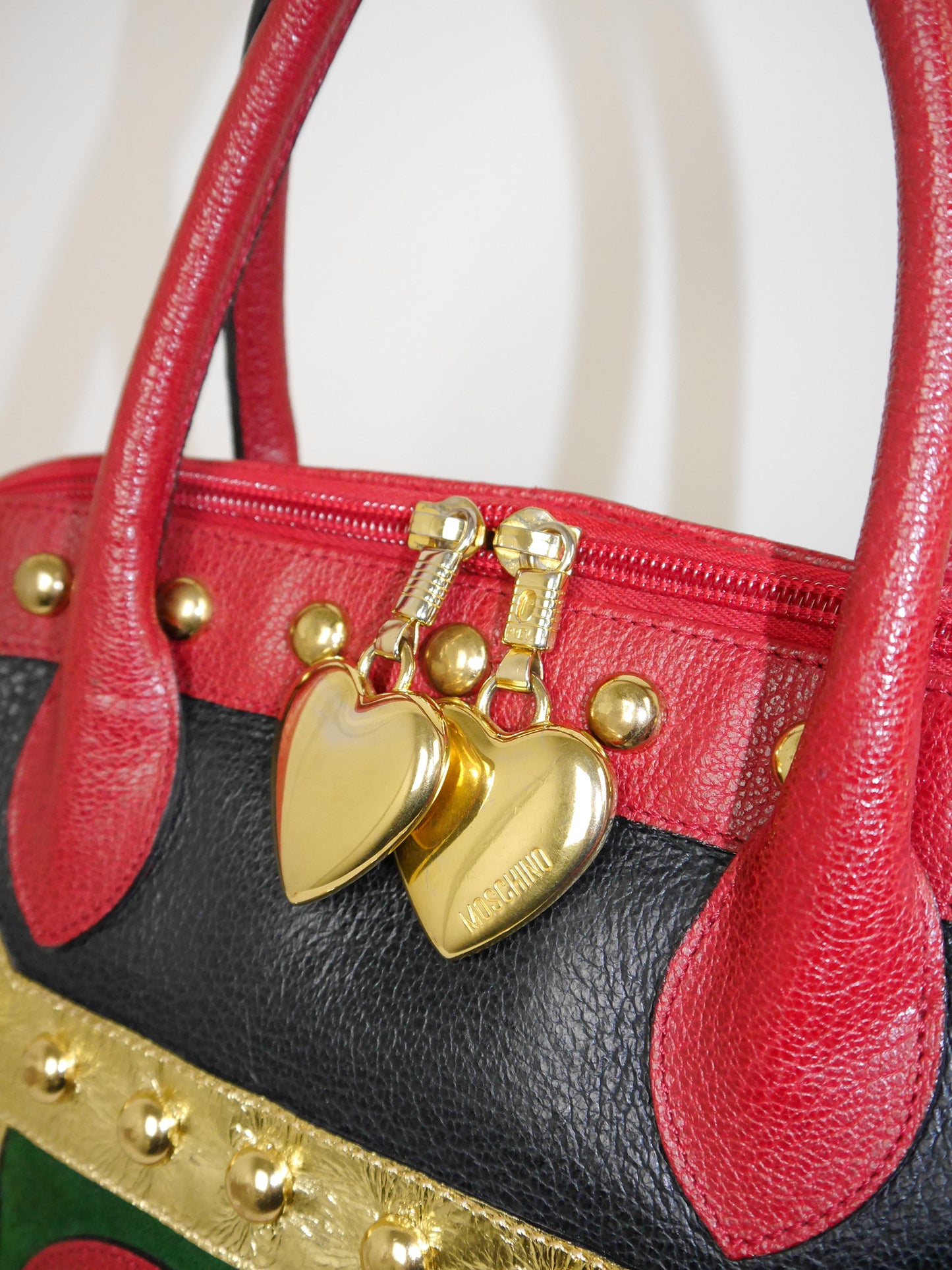 MOSCHINO by Redwall c. 1990 "ART IS LOVE" Vintage Studded Heart Handbag