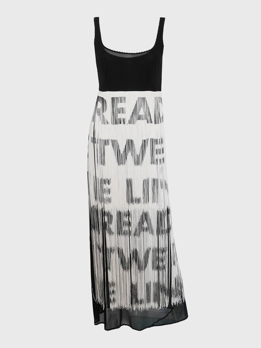MOSCHINO 1990s Vintage "Read Between The Lines" Fringed Maxi Dress