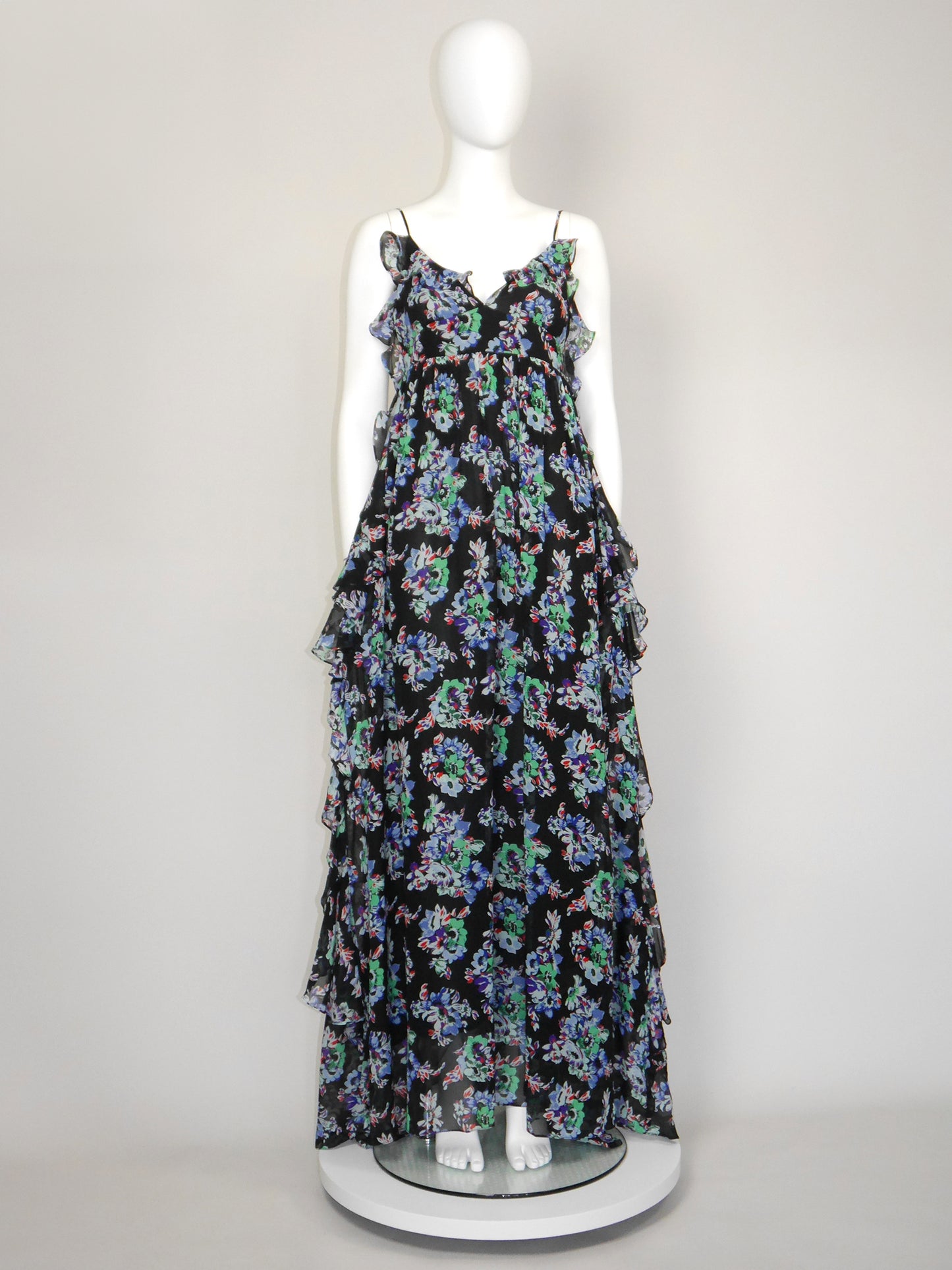 MSGM Ruffled Floral Silk Maxi Gown Summer Dress Unworn Size XS