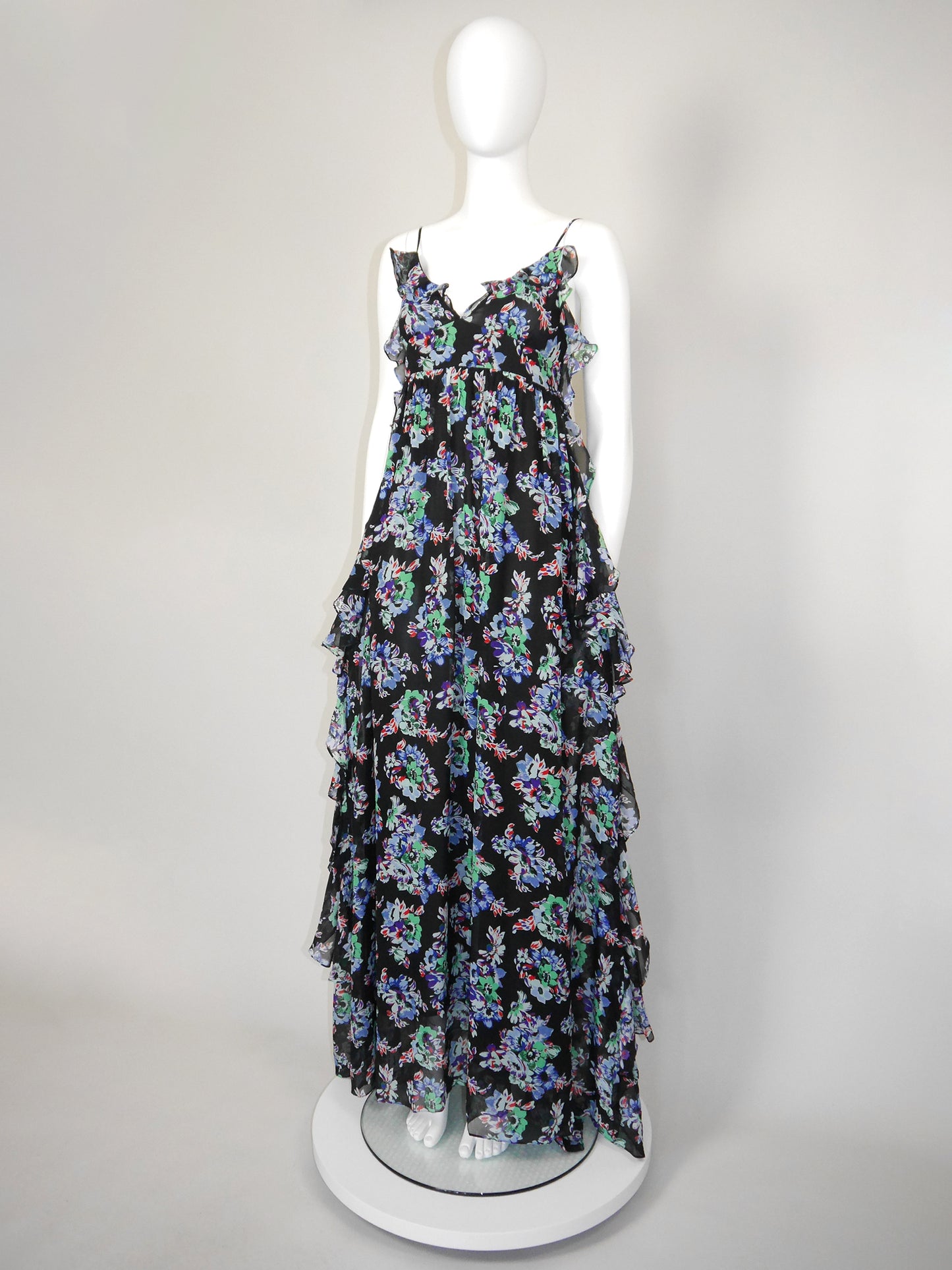 MSGM Ruffled Floral Silk Maxi Gown Summer Dress Unworn Size XS
