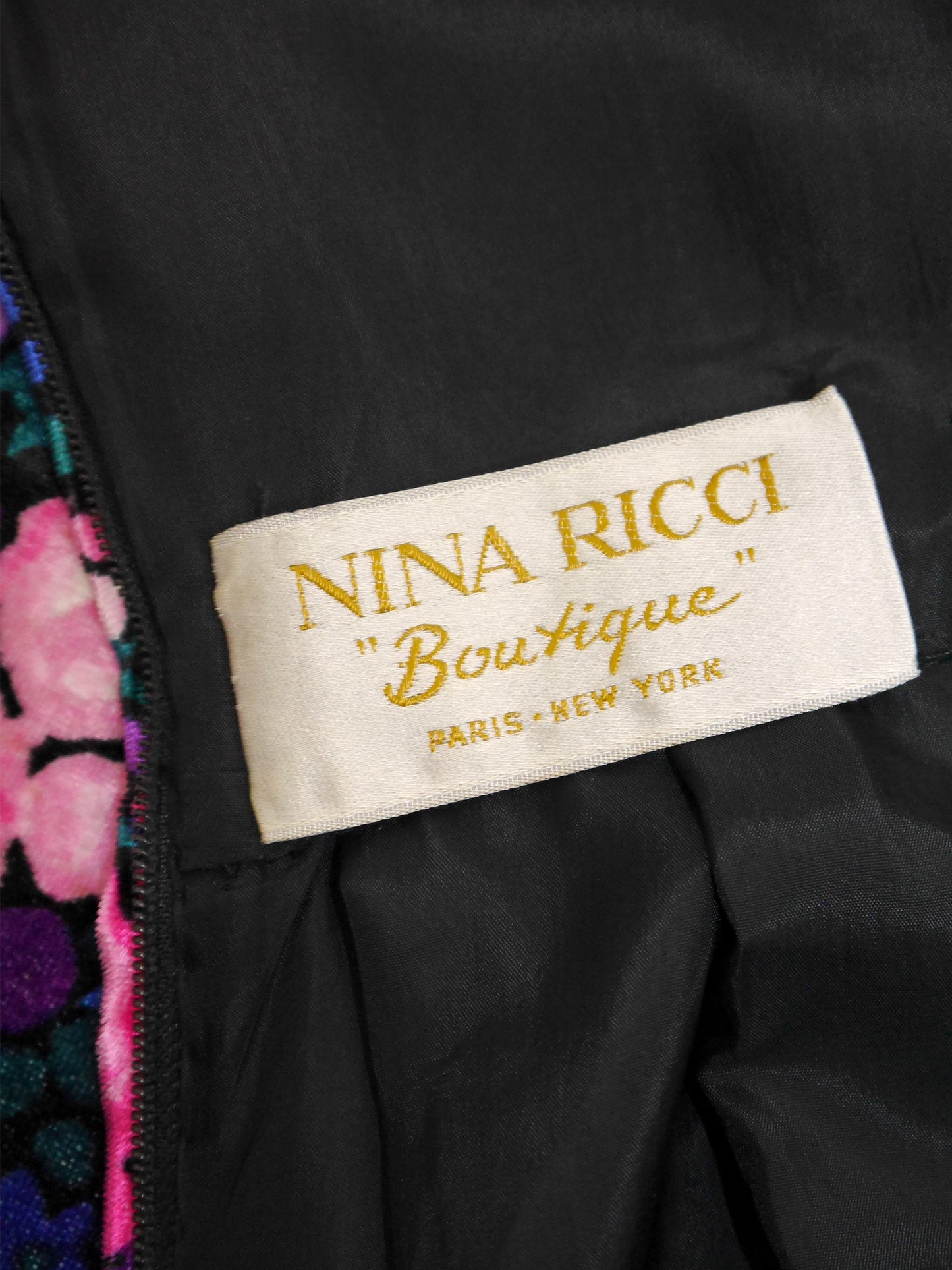 NINA RICCI 1960s 1970s Vintage Floral Silk Velvet Maxi Evening Dress w/ Belt Size S