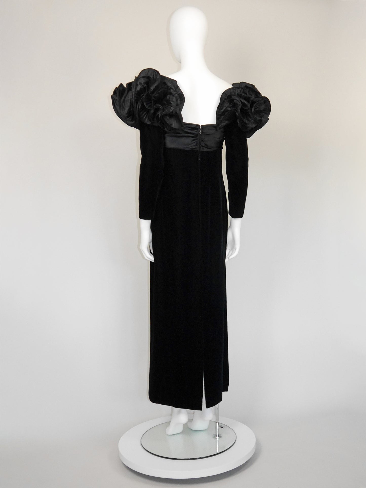 NINA RICCI 1980s Vintage Black Velvet & Silk Taffeta Maxi Evening Dress Gown Size S