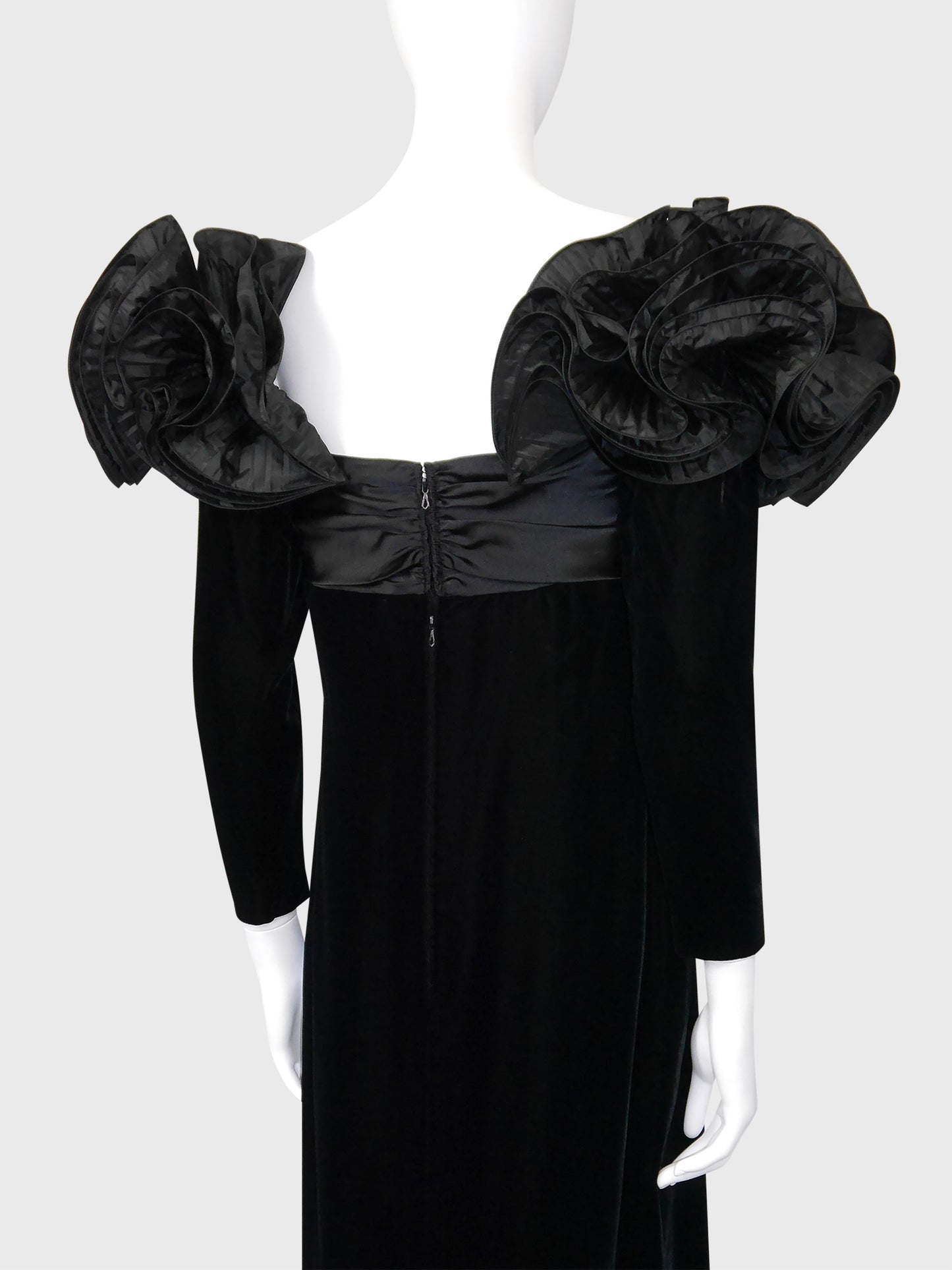 NINA RICCI 1980s Vintage Black Velvet & Silk Taffeta Maxi Evening Dress Gown Size S