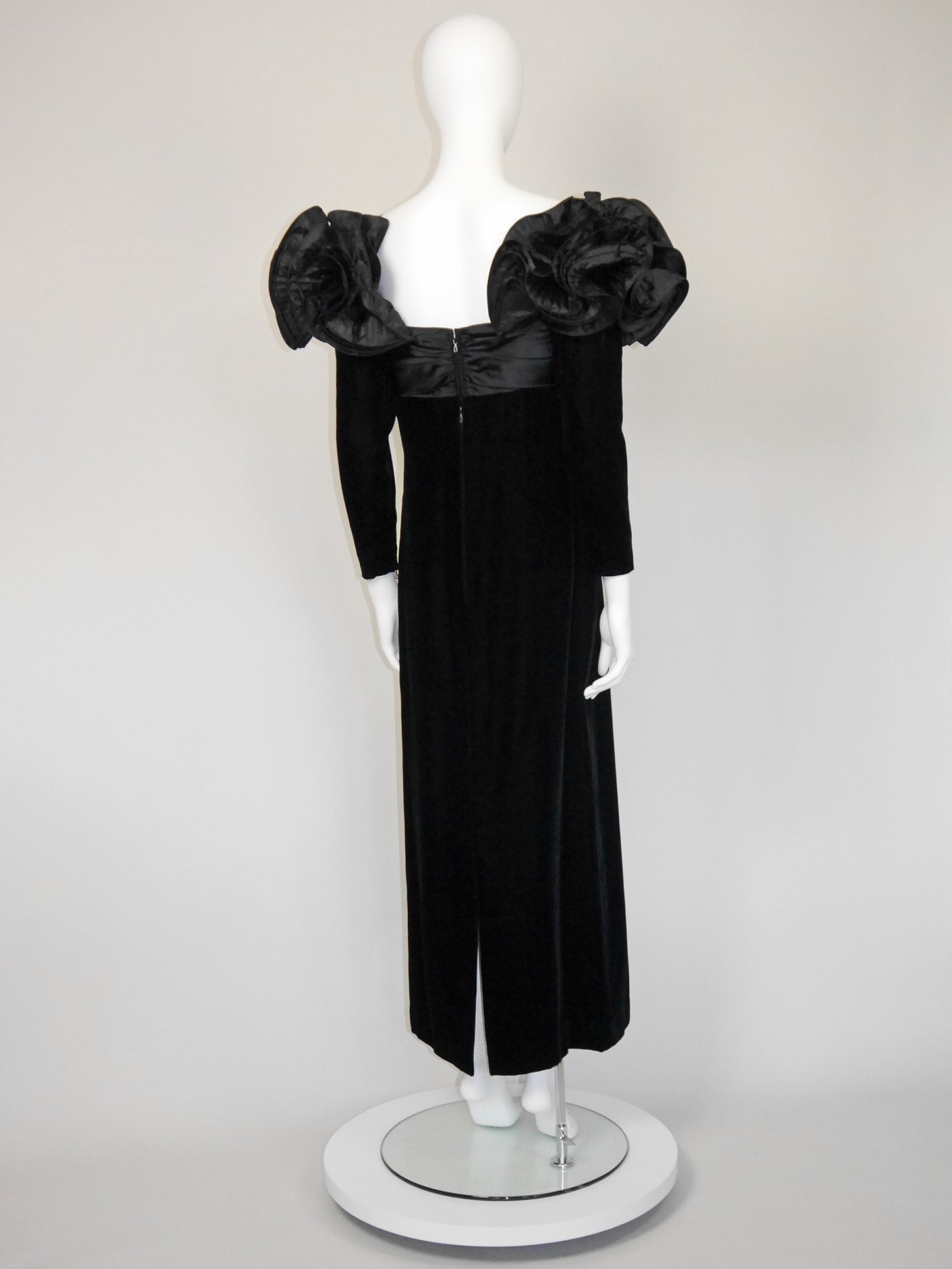 NINA RICCI 1980s Vintage Black Velvet & Silk Taffeta Maxi Evening Dress Gown Size S
