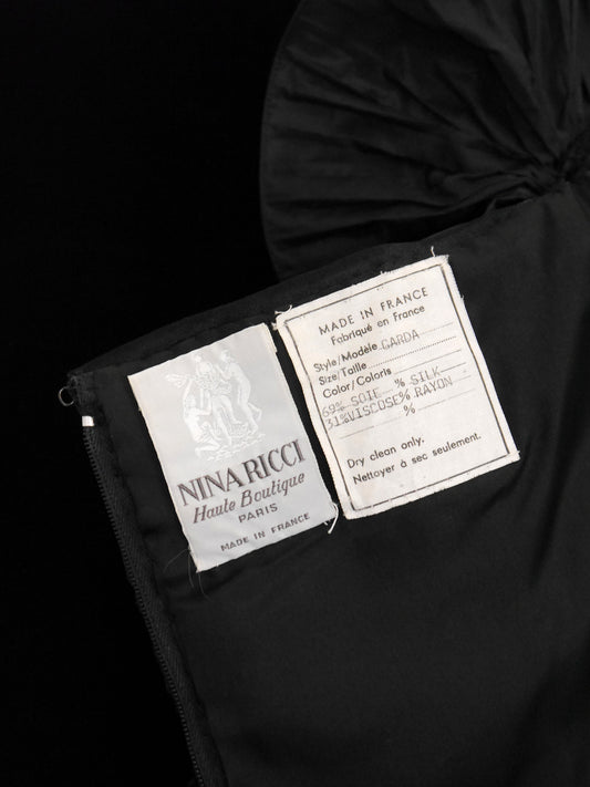 NINA RICCI 1980s Vintage Black Velvet & Silk Taffeta Maxi Evening Dress Gown Size S