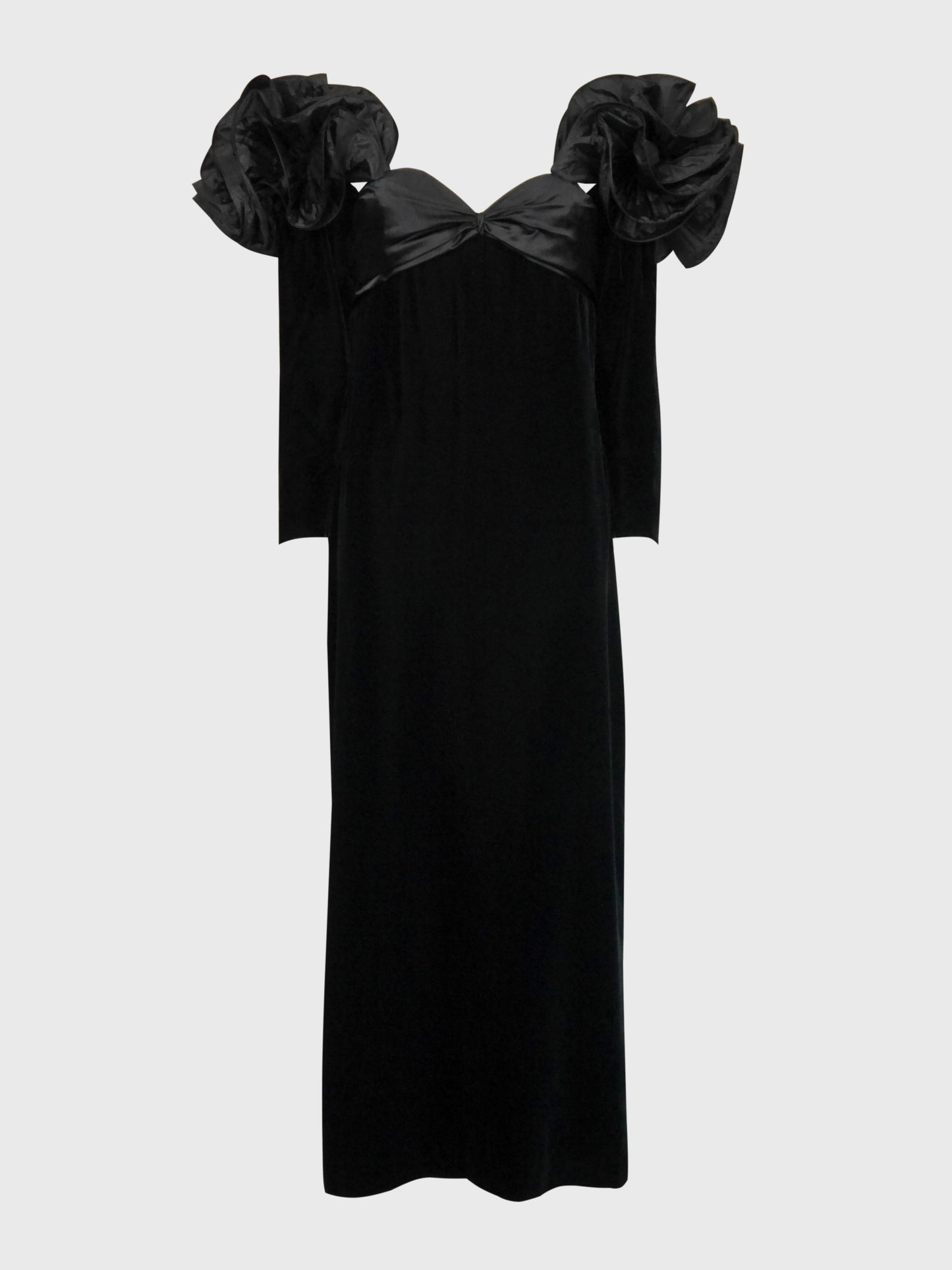 NINA RICCI 1980s Vintage Black Velvet & Silk Taffeta Maxi Evening Dress Gown Size S