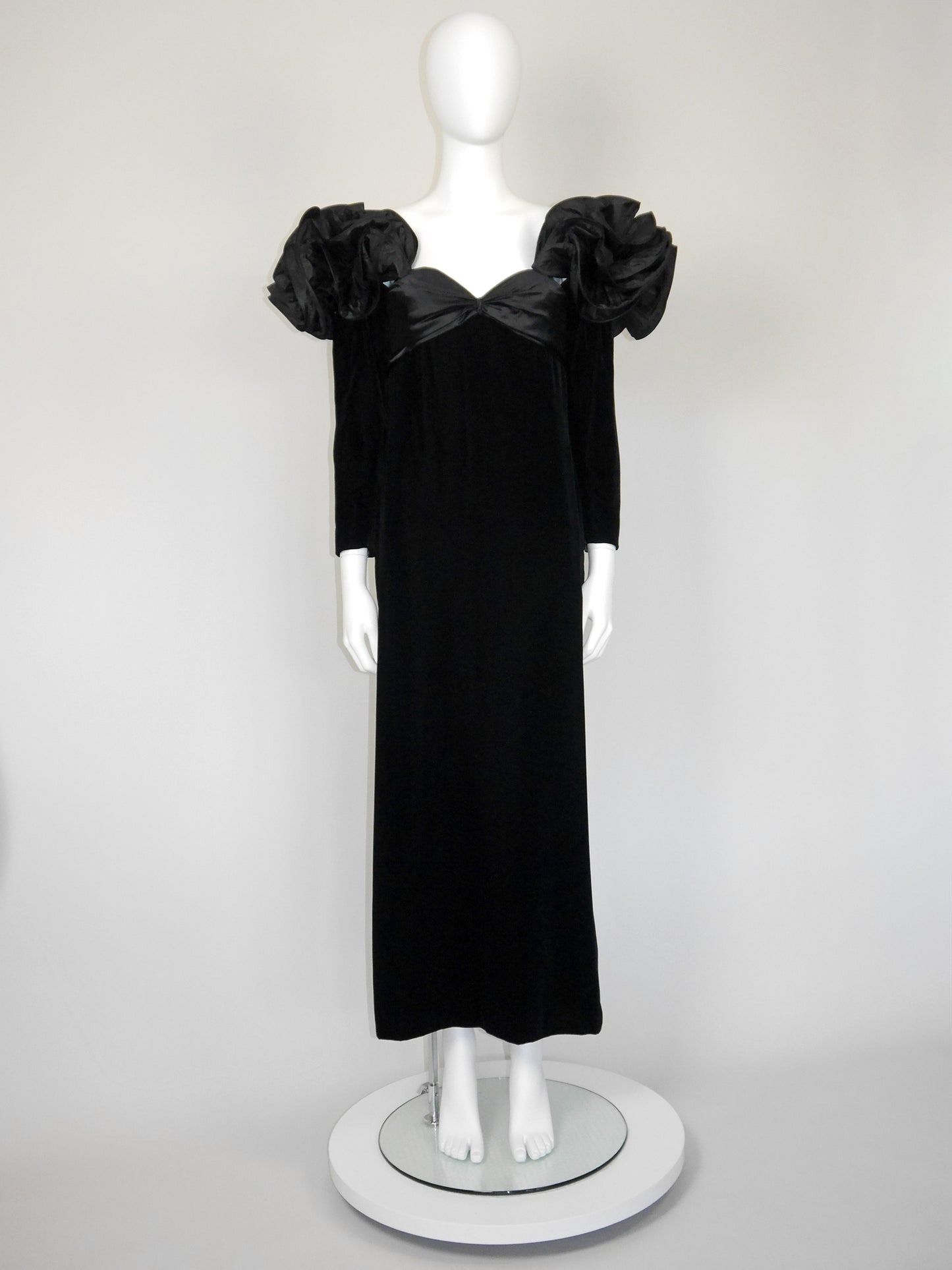 NINA RICCI 1980s Vintage Black Velvet & Silk Taffeta Maxi Evening Dress Gown Size S