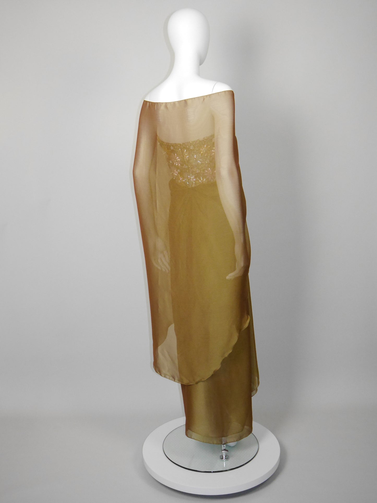 NINA RICCI 1990s Vintage Heavily Beaded Copper Gold Strapless Evening Gown w/ Stole