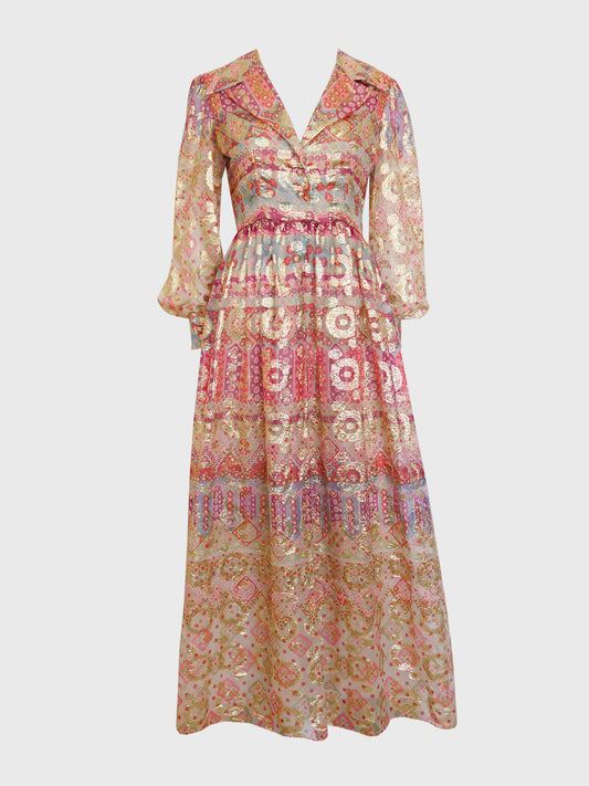 OSCAR DE LA RENTA c. 1969 Vintage Metallic Lurex Maxi Evening Dress