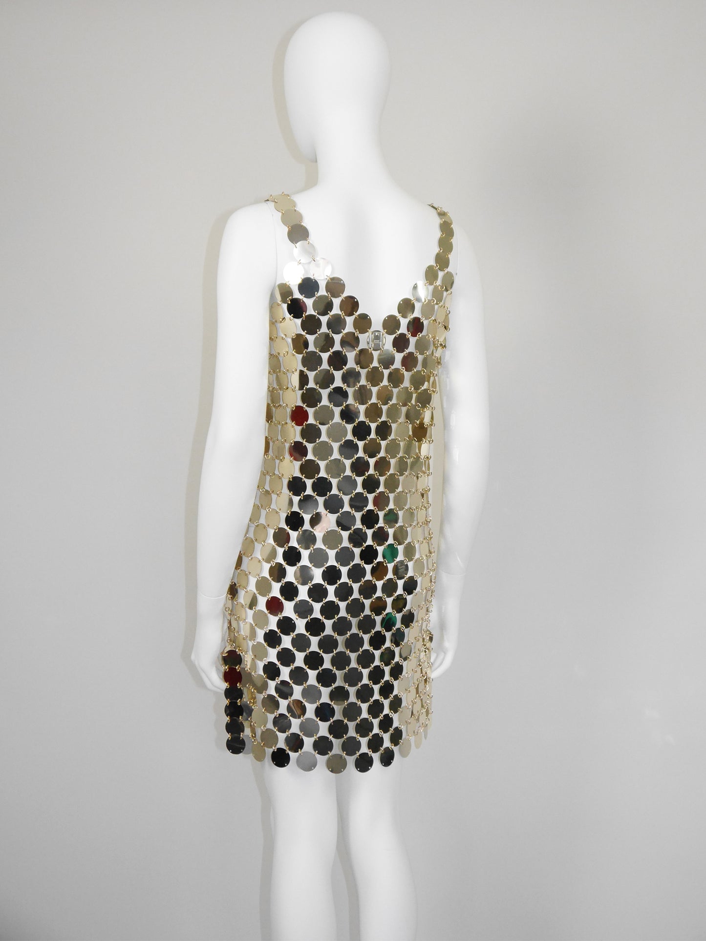 PACO RABANNE c. 1994 Vintage Rhodoid Disc Dress Unworn Size S