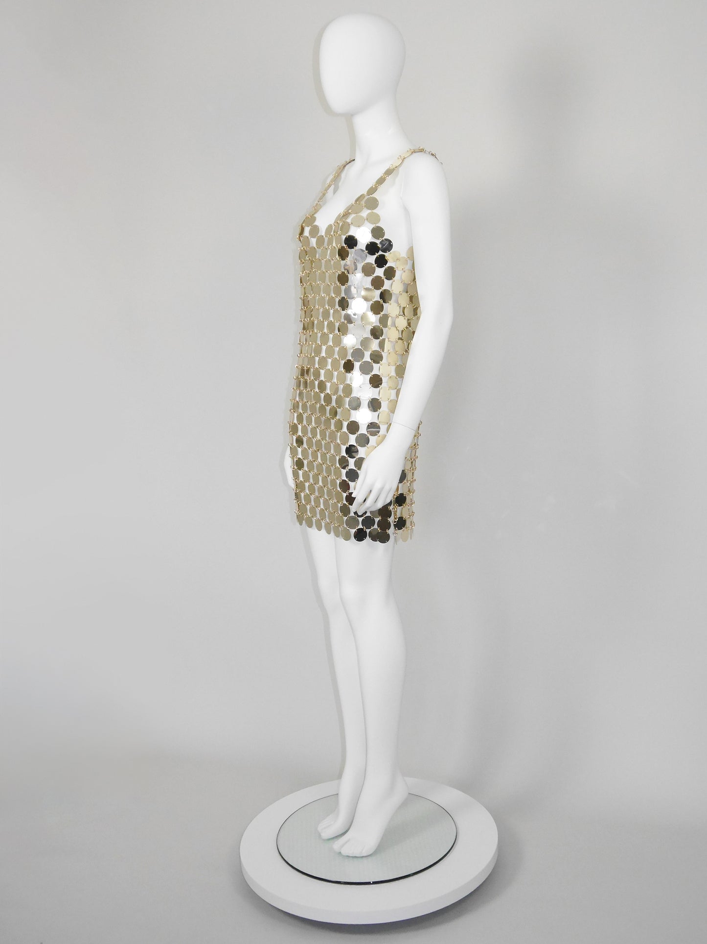 PACO RABANNE c. 1994 Vintage Rhodoid Disc Dress Unworn Size S