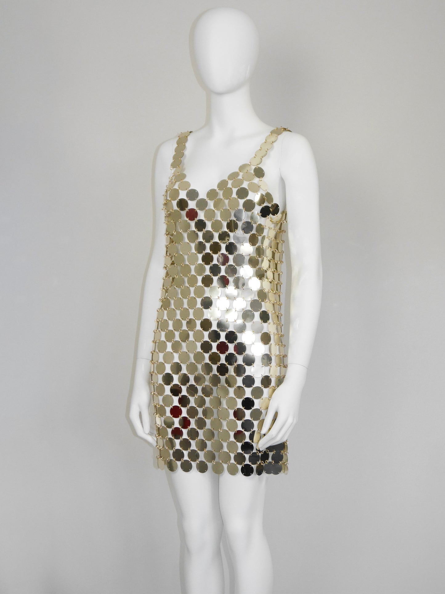 PACO RABANNE c. 1994 Vintage Rhodoid Disc Dress Unworn Size S