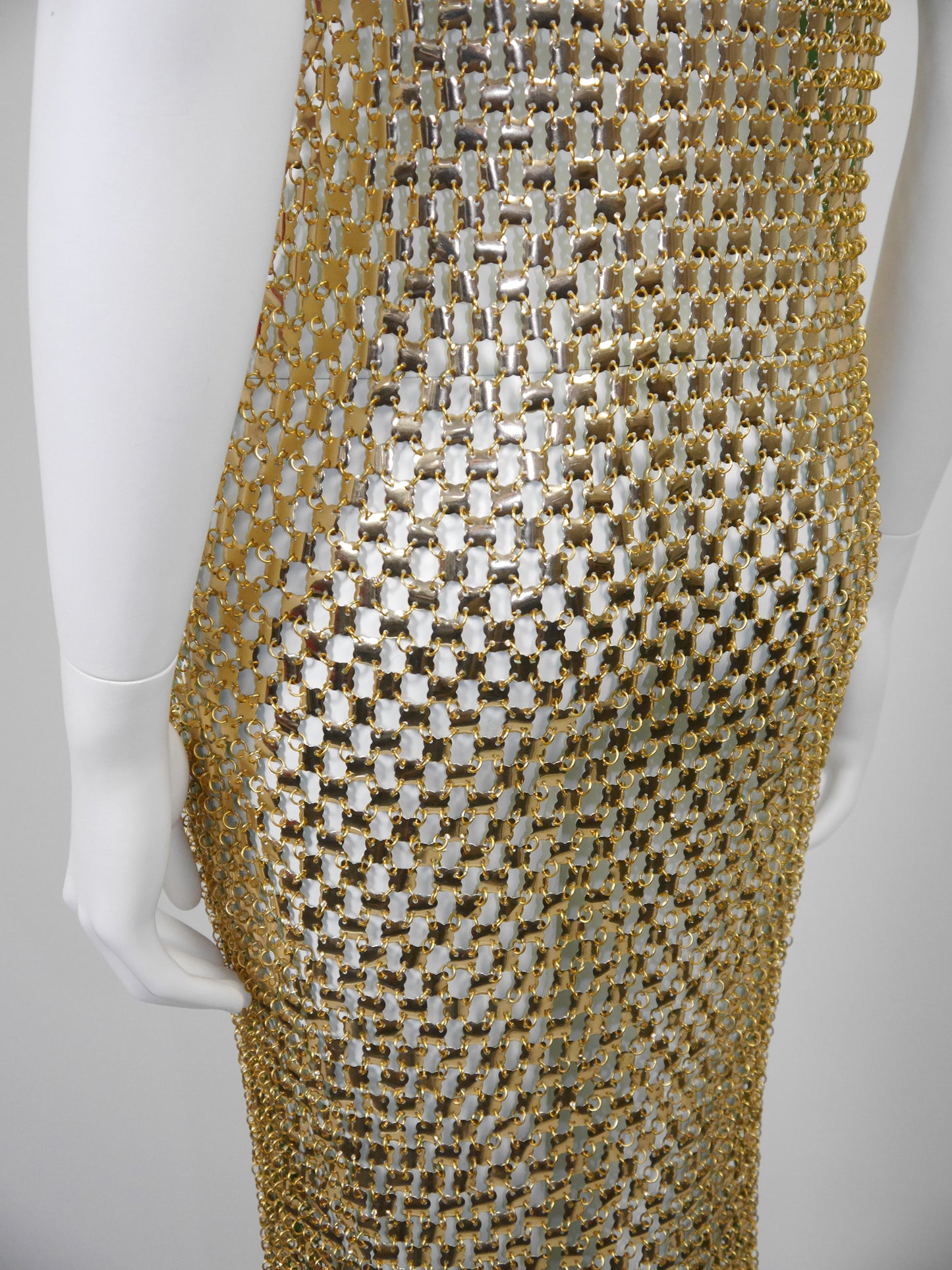 PACO RABANNE 1970s Vintage Gold-Tone Chain Mail Maxi Dress Size S