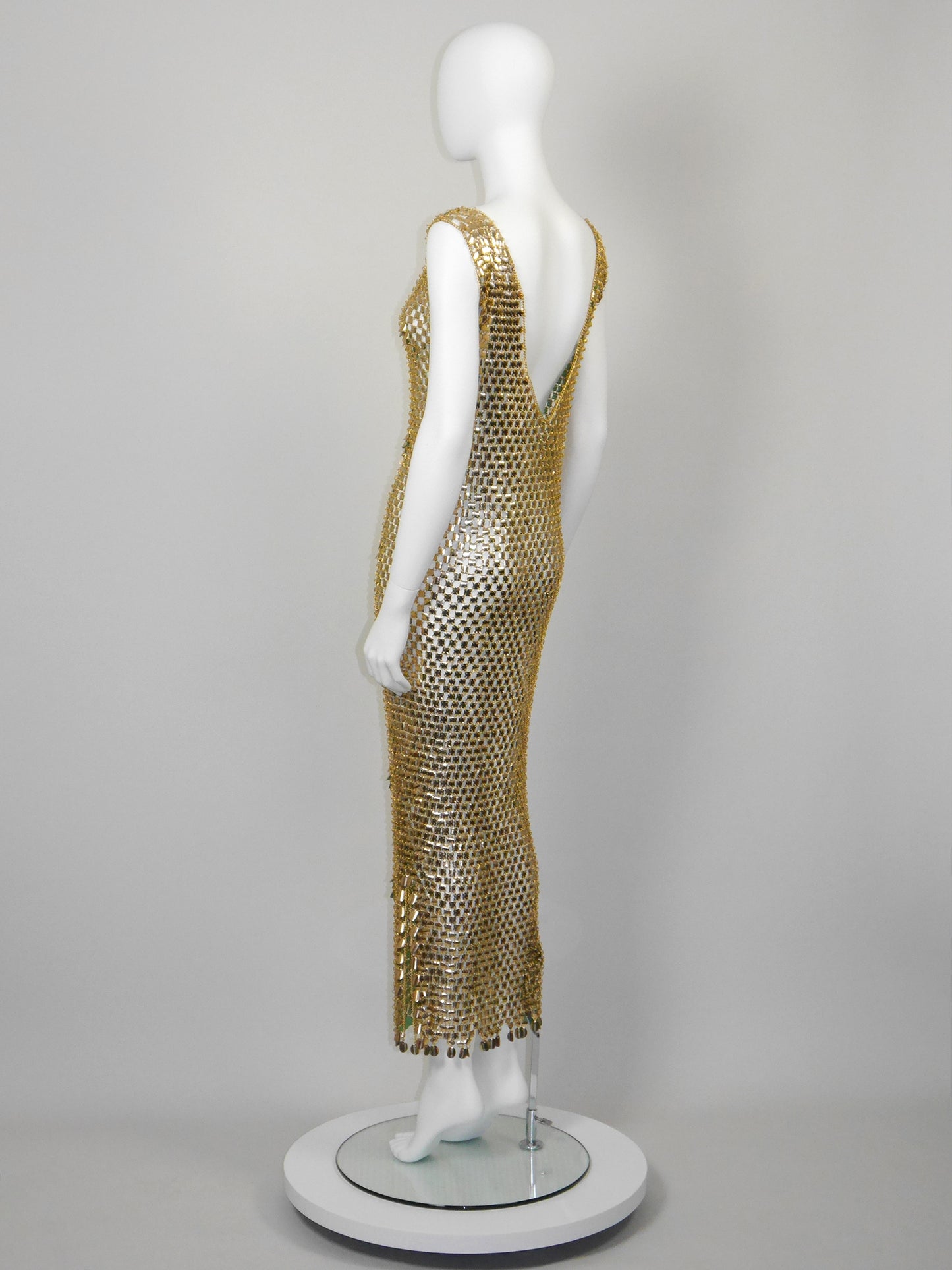 PACO RABANNE 1970s Vintage Gold-Tone Chain Mail Maxi Dress Size S