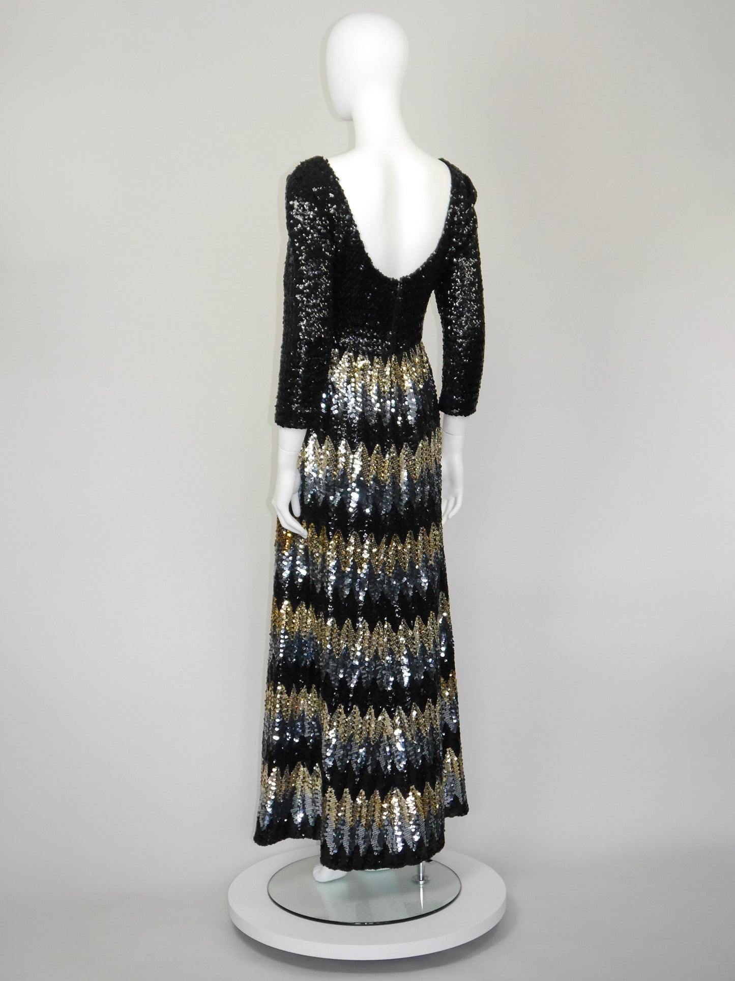 PAULETTE BURAUD 1970s Vintage Fully Sequined Maxi Evening Dress Size S