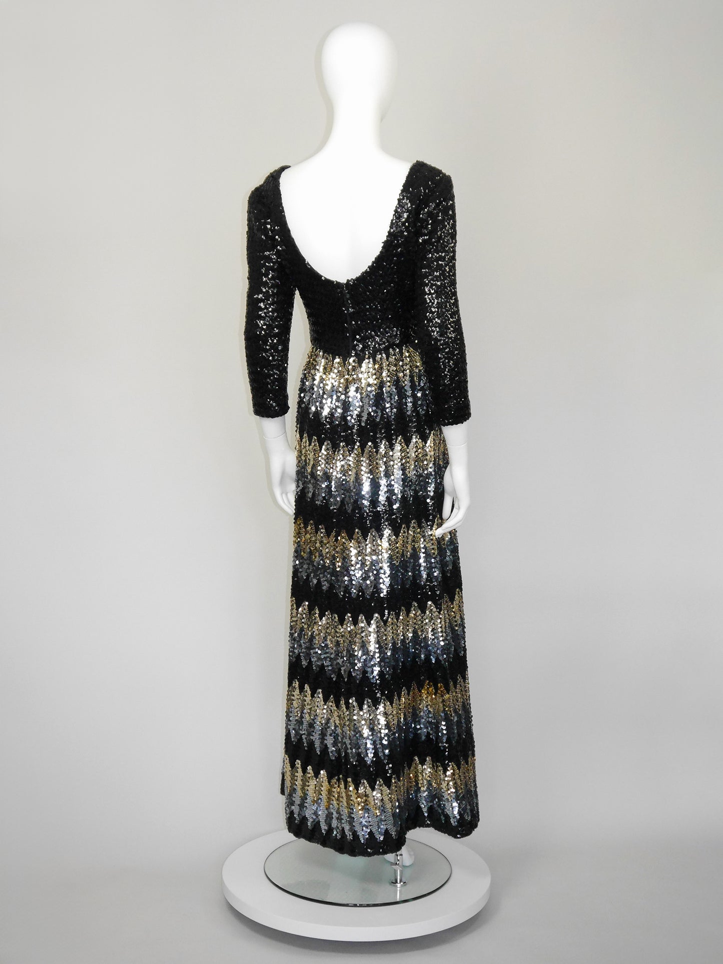 PAULETTE BURAUD 1970s Vintage Fully Sequined Maxi Evening Dress Size S