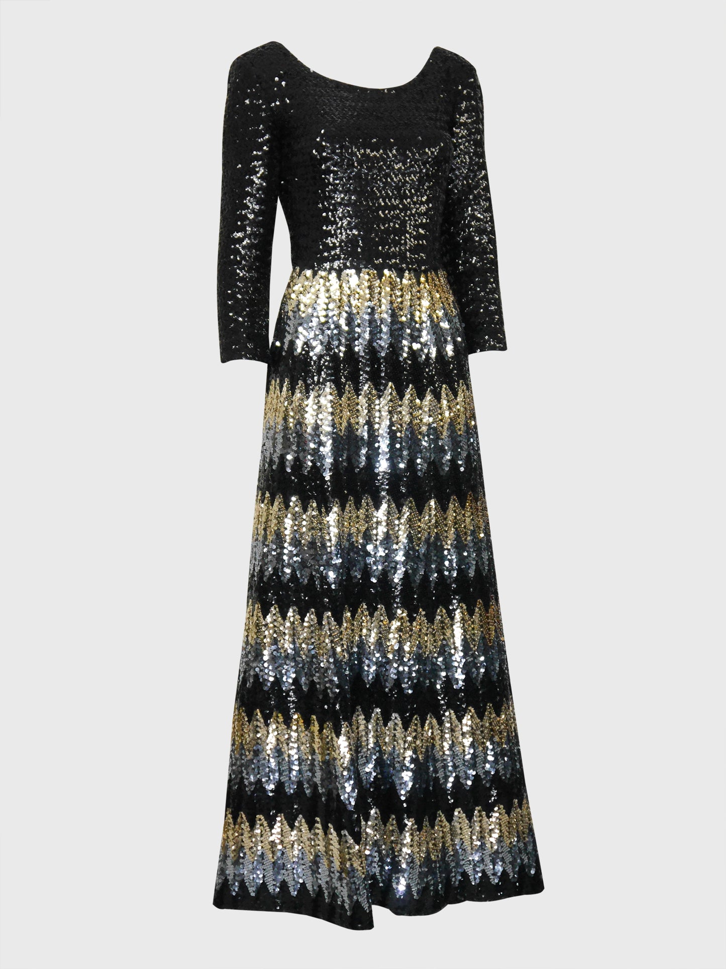 PAULETTE BURAUD 1970s Vintage Fully Sequined Maxi Evening Dress Size S