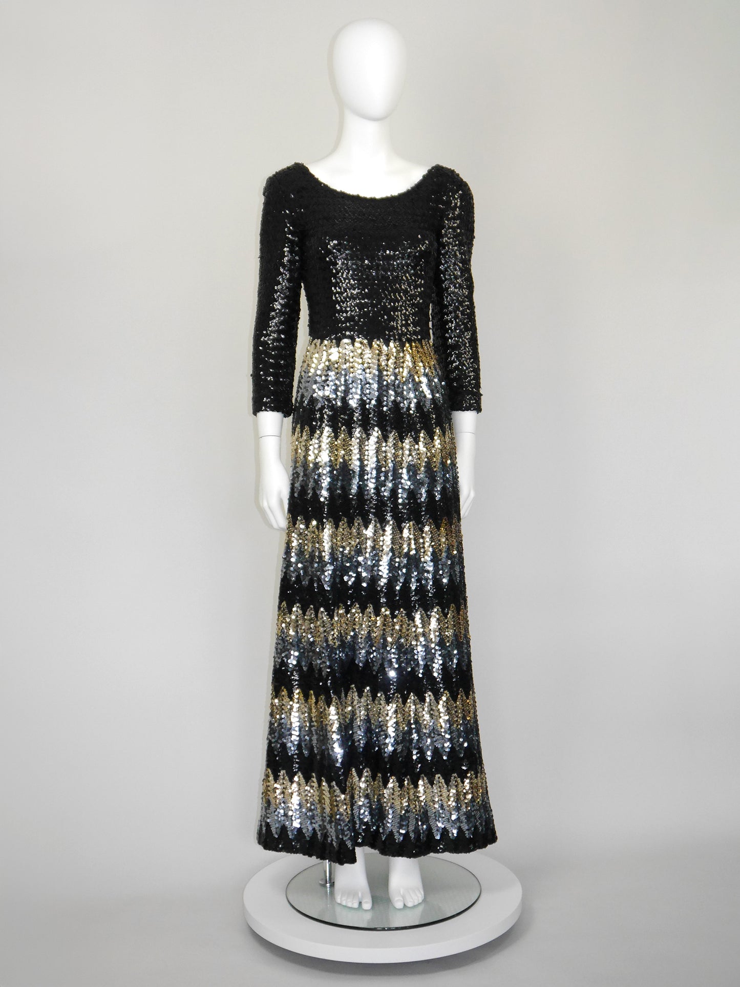 PAULETTE BURAUD 1970s Vintage Fully Sequined Maxi Evening Dress Size S