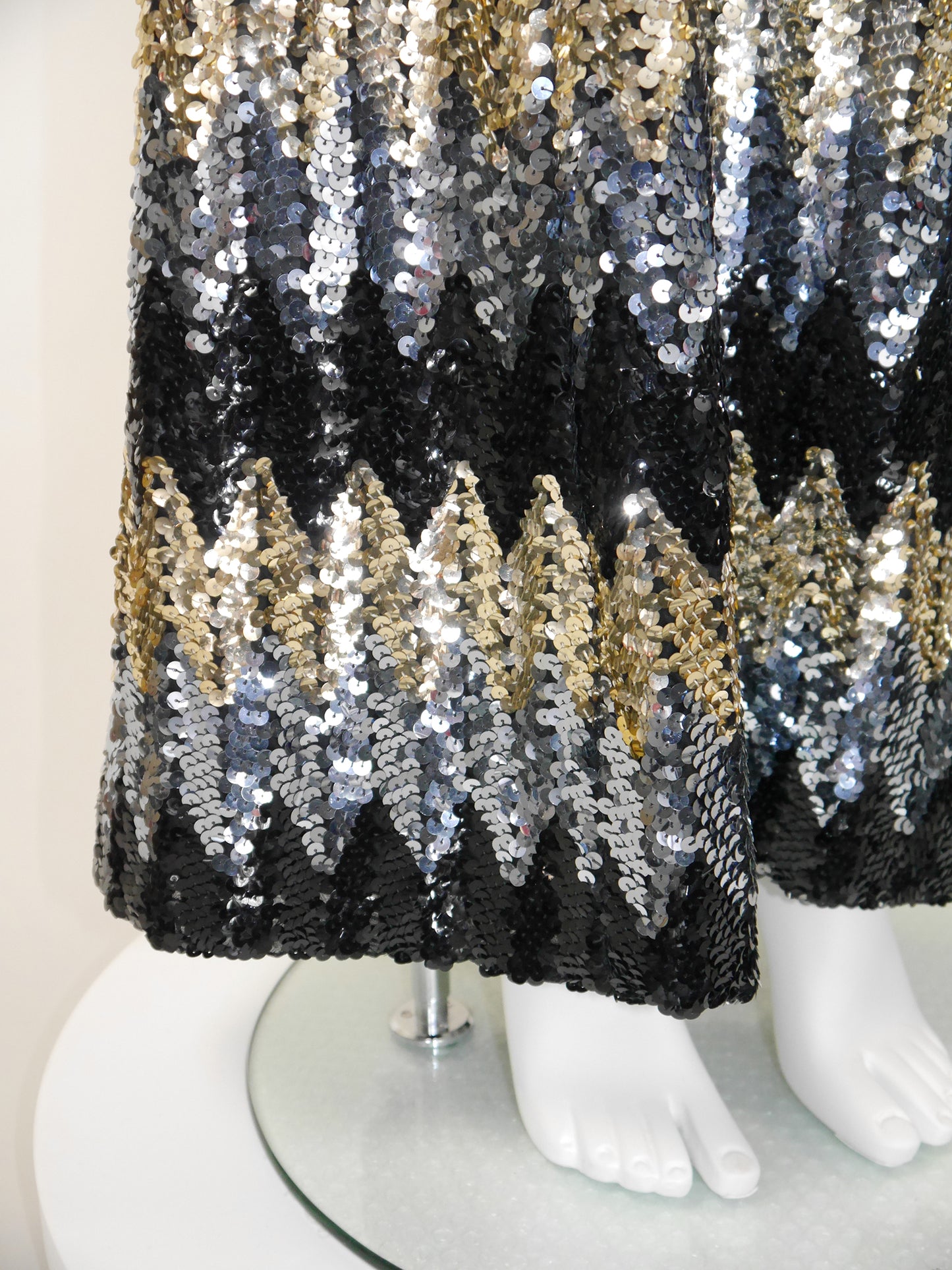 PAULETTE BURAUD 1970s Vintage Fully Sequined Maxi Evening Dress Size S