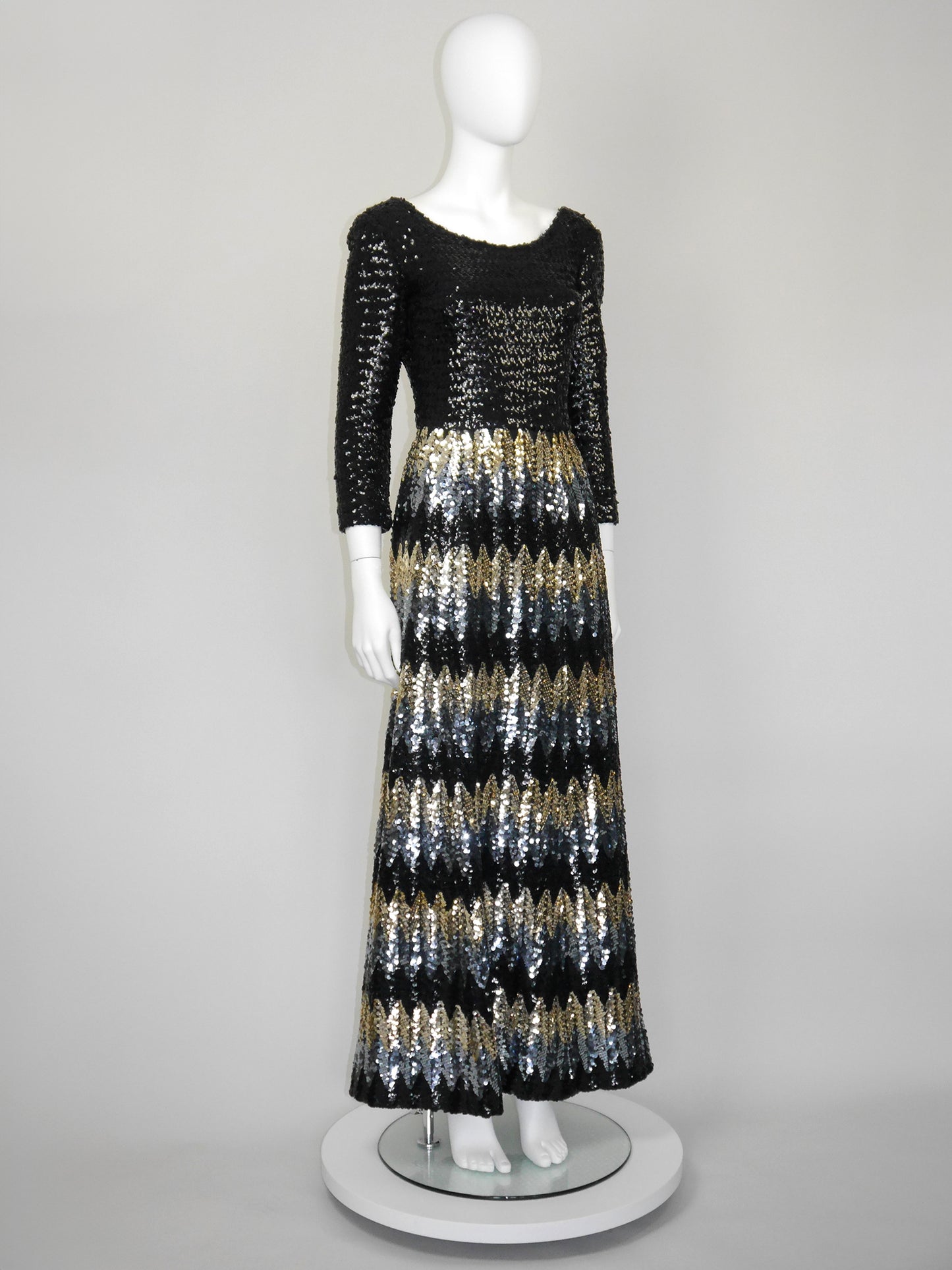 PAULETTE BURAUD 1970s Vintage Fully Sequined Maxi Evening Dress Size S