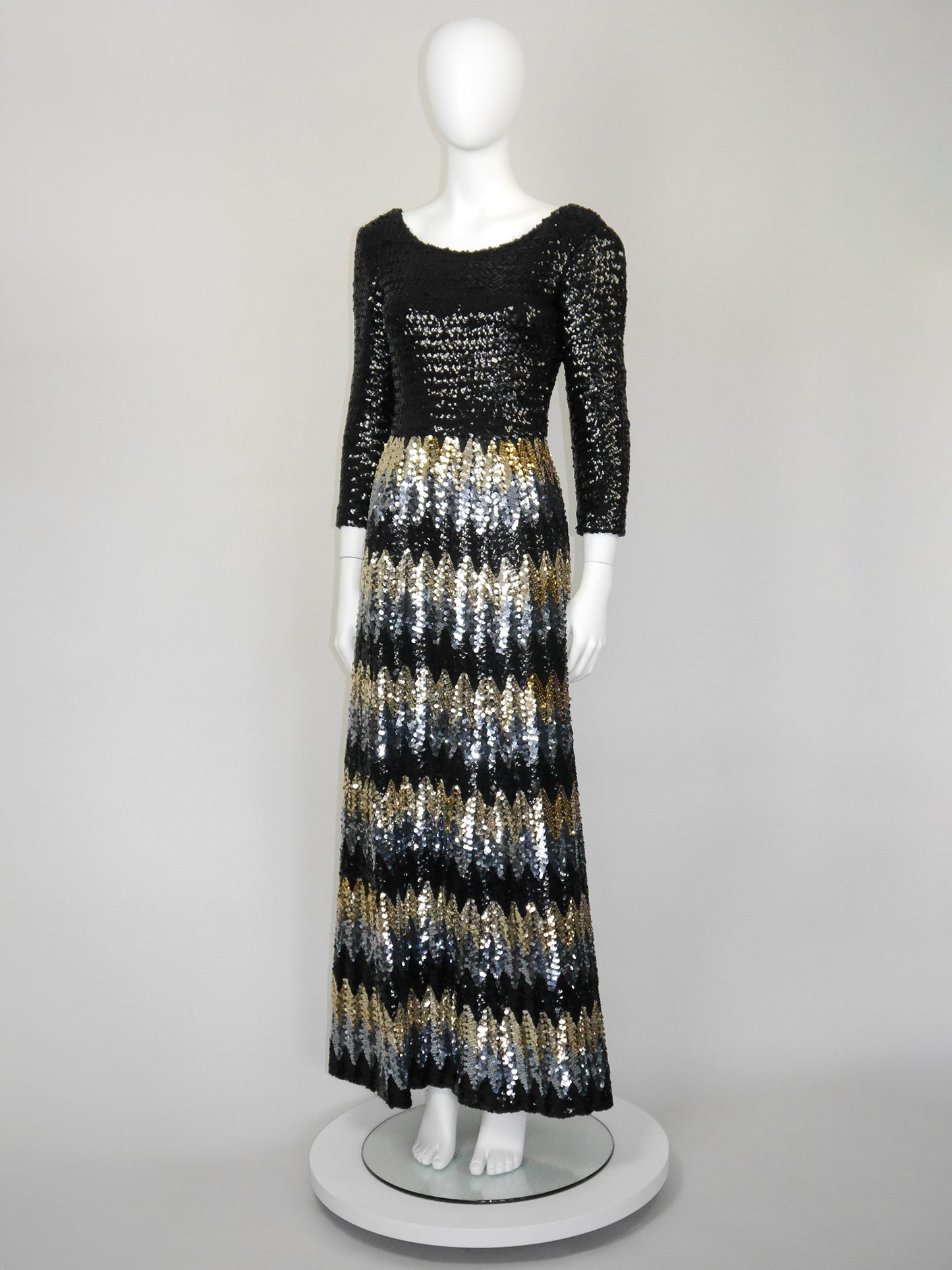 PAULETTE BURAUD 1970s Vintage Fully Sequined Maxi Evening Dress Size S