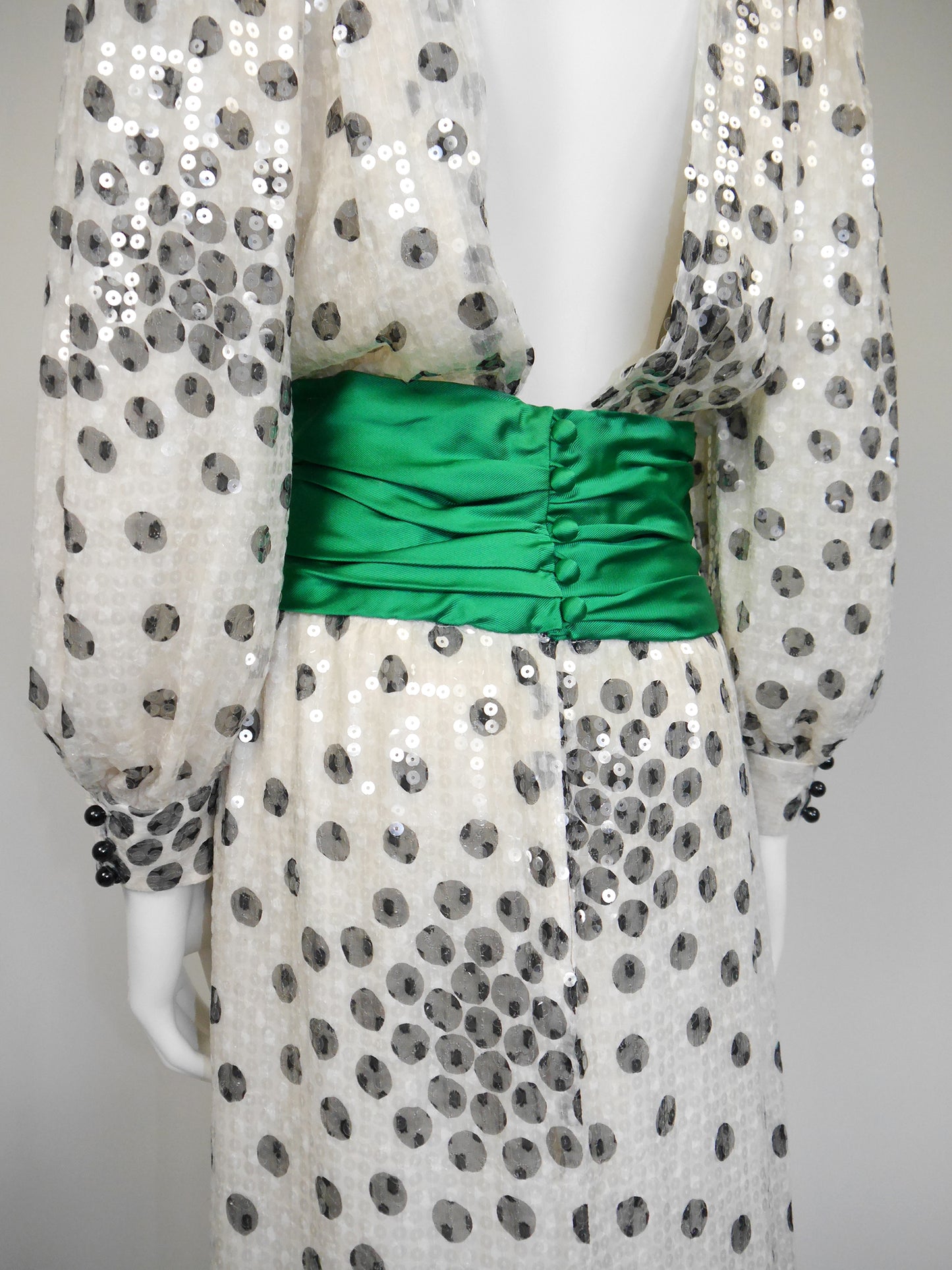 PETER KEPPLER 1980s Vintage Sequined Silk Maxi Evening Gown Unworn Size S