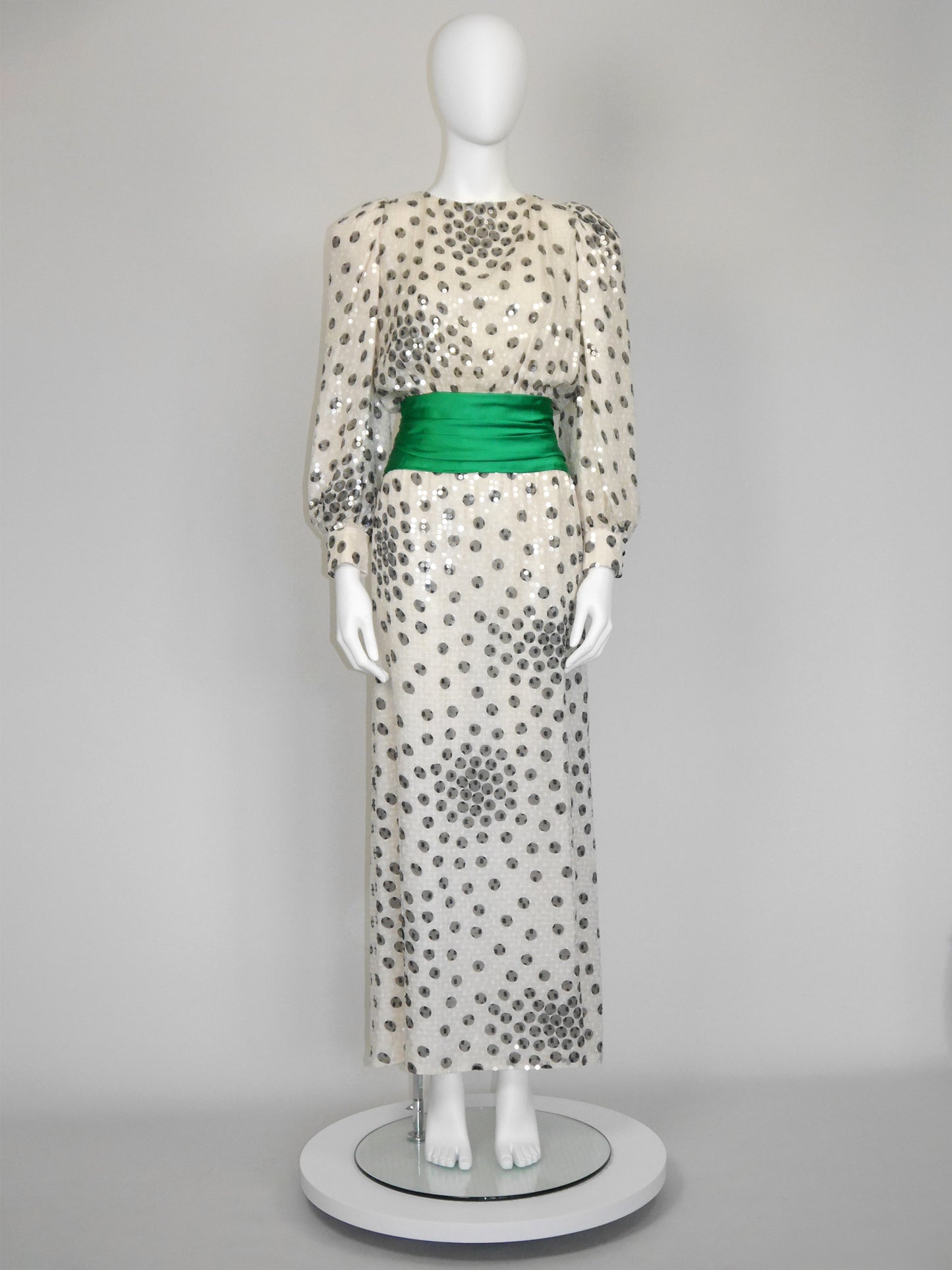 PETER KEPPLER 1980s Vintage Sequined Silk Maxi Evening Gown Unworn Size S
