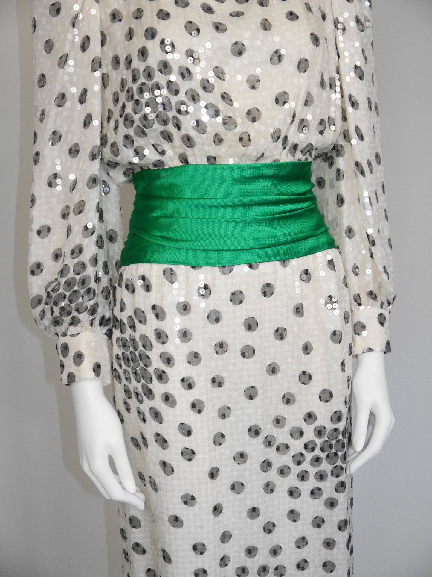 PETER KEPPLER 1980s Vintage Sequined Silk Maxi Evening Gown Unworn Size S