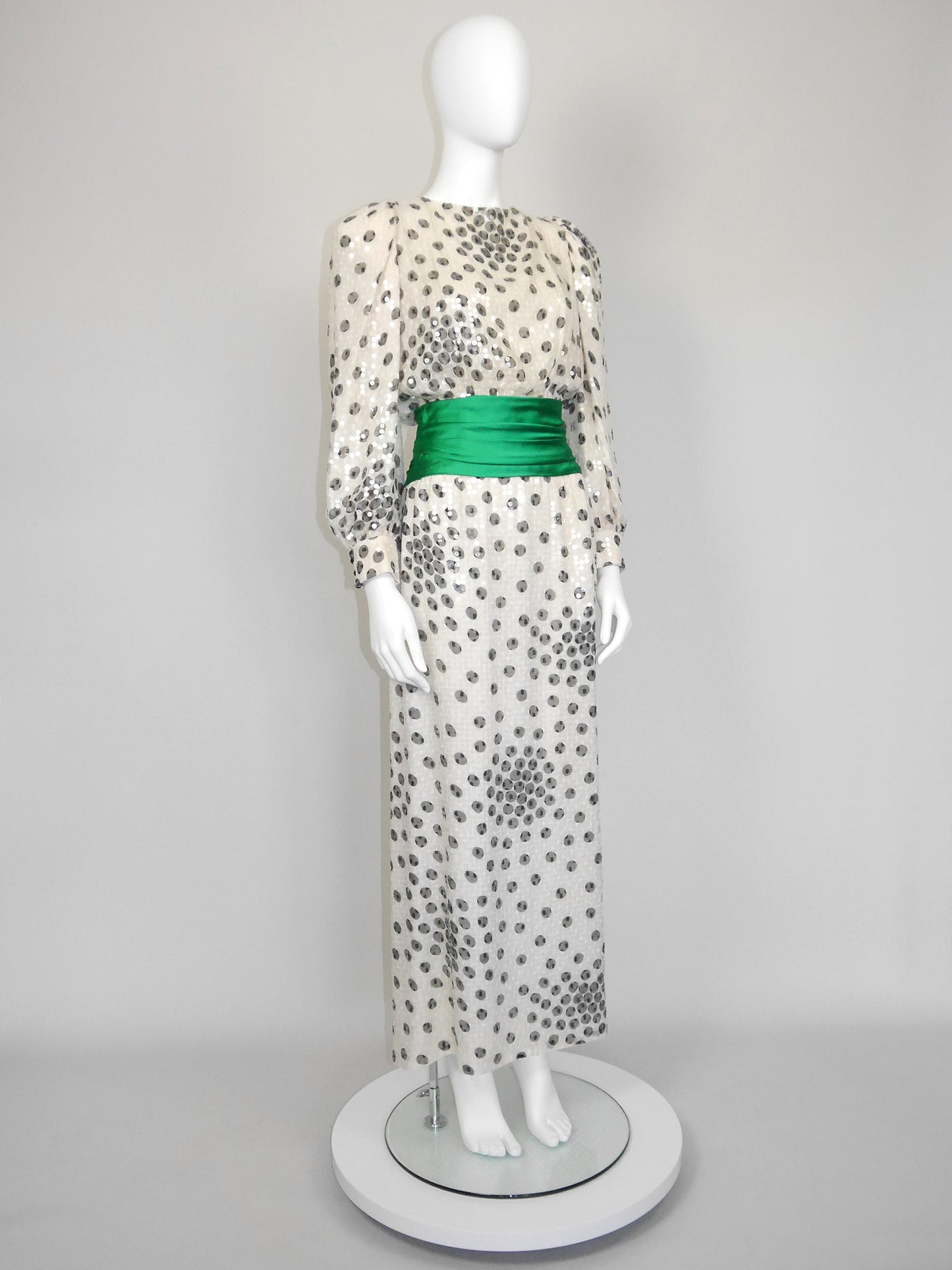 PETER KEPPLER 1980s Vintage Sequined Silk Maxi Evening Gown Unworn Size S