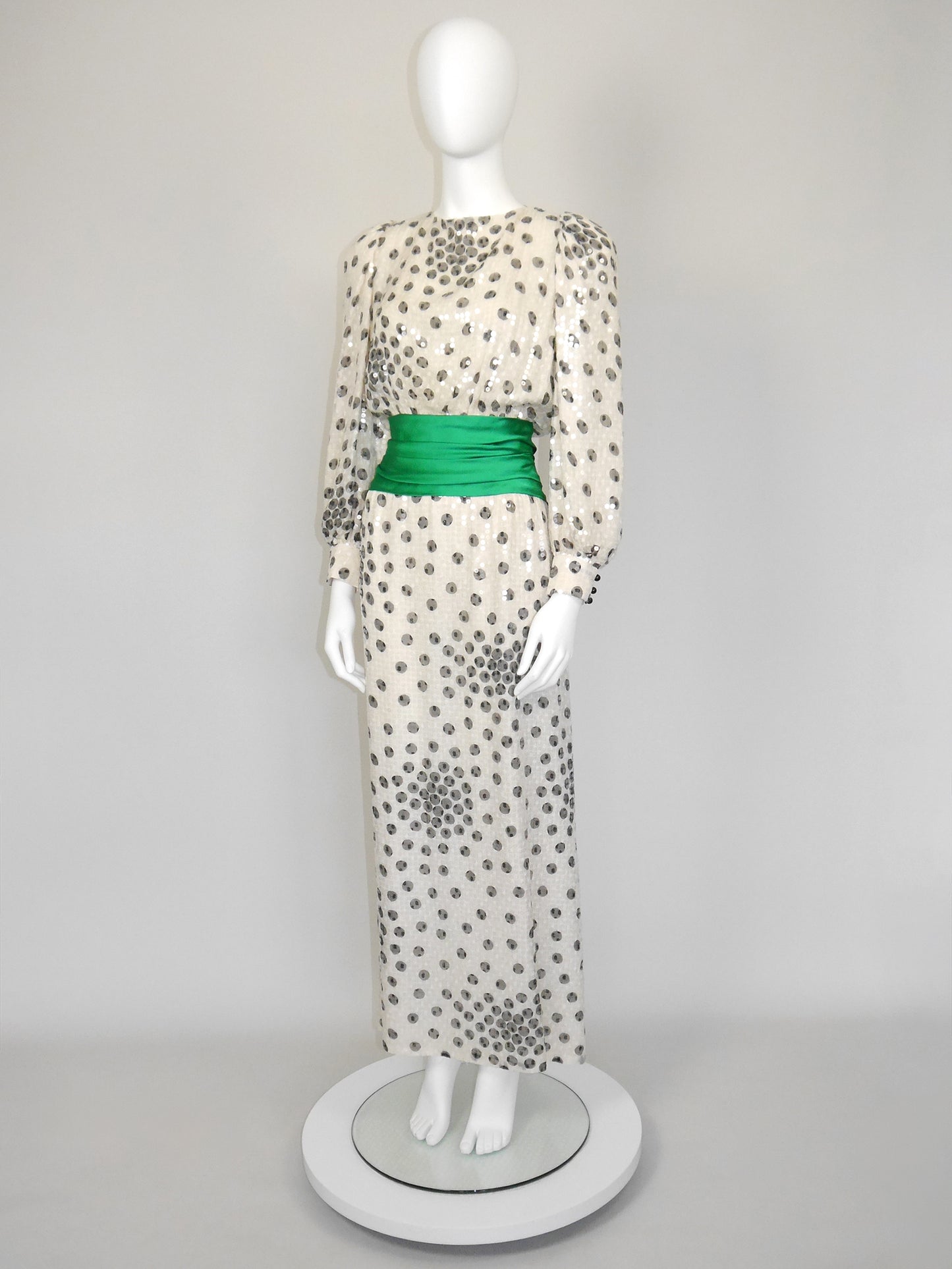 PETER KEPPLER 1980s Vintage Sequined Silk Maxi Evening Gown Unworn Size S