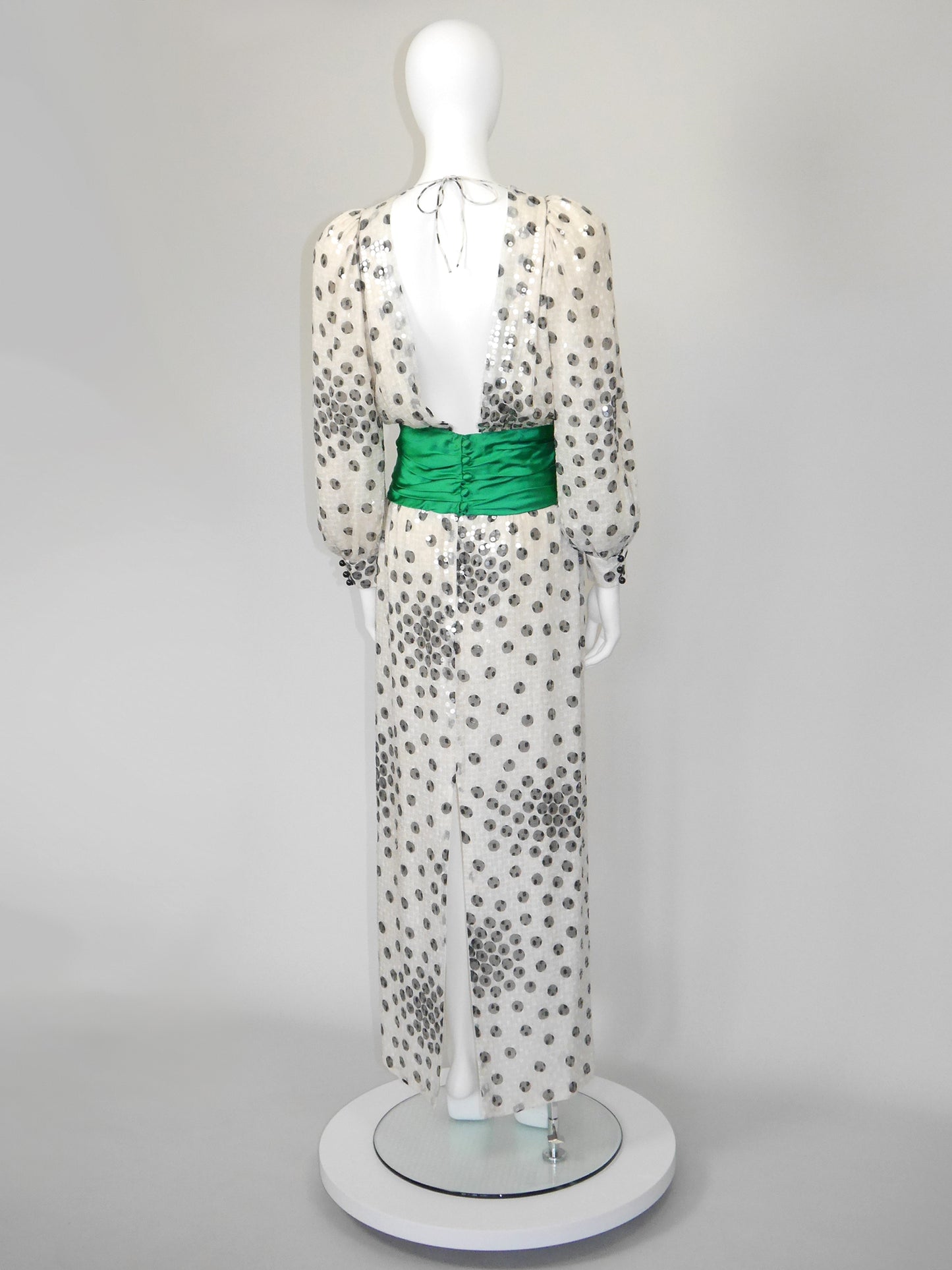PETER KEPPLER 1980s Vintage Sequined Silk Maxi Evening Gown Unworn Size S