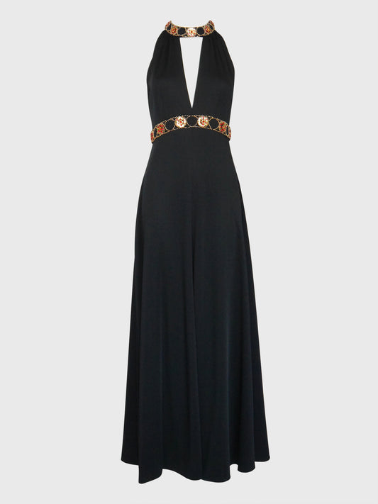 PIERRE BALMAIN 1960s 1970s Vintage Beaded Maxi Evening Goddess Gown Size S