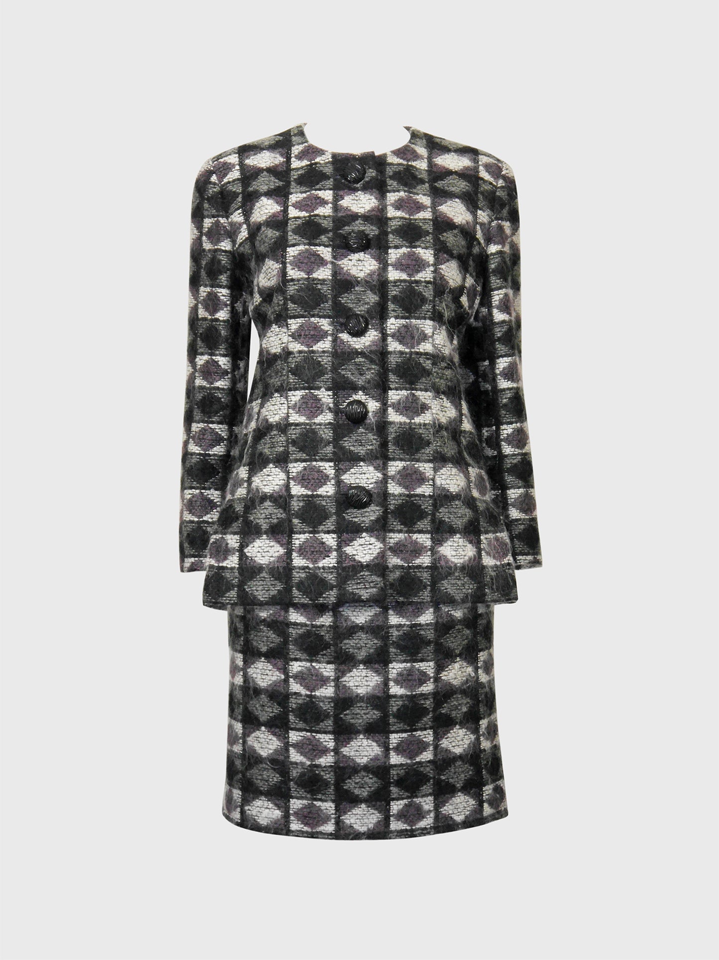 PIERRE BALMAIN Couture 1970s Vintage Fuzzy Wool Jacket & Skirt Suit Size S-M