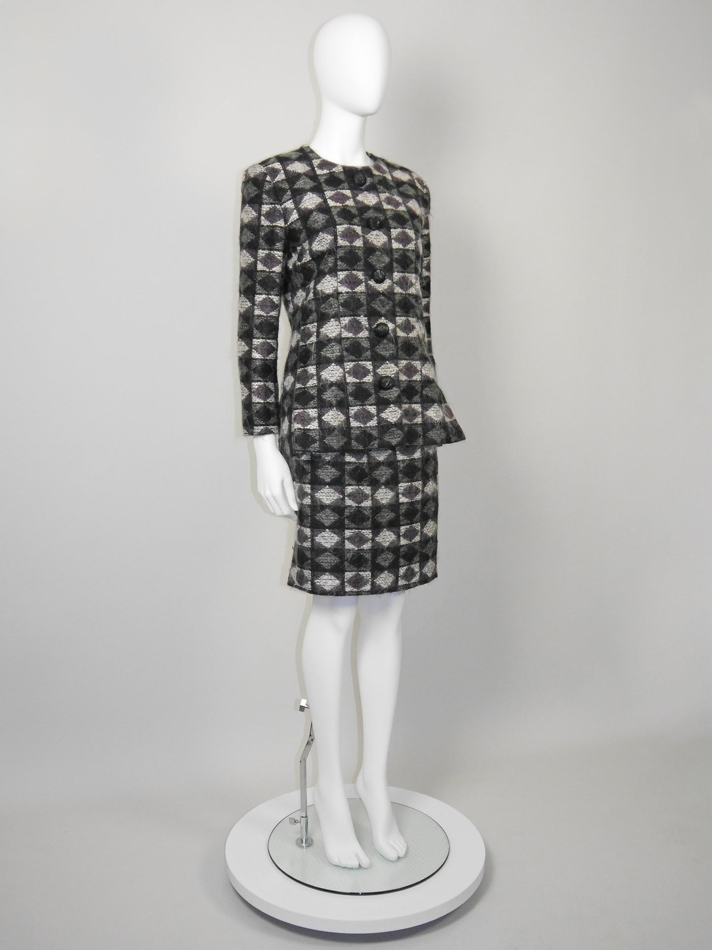 PIERRE BALMAIN Couture 1970s Vintage Fuzzy Wool Jacket & Skirt Suit Size S-M