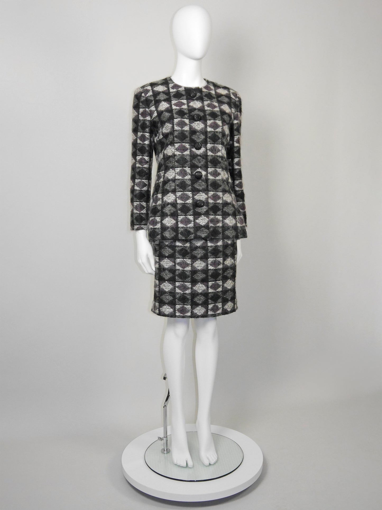 PIERRE BALMAIN Couture 1970s Vintage Fuzzy Wool Jacket & Skirt Suit Size S-M