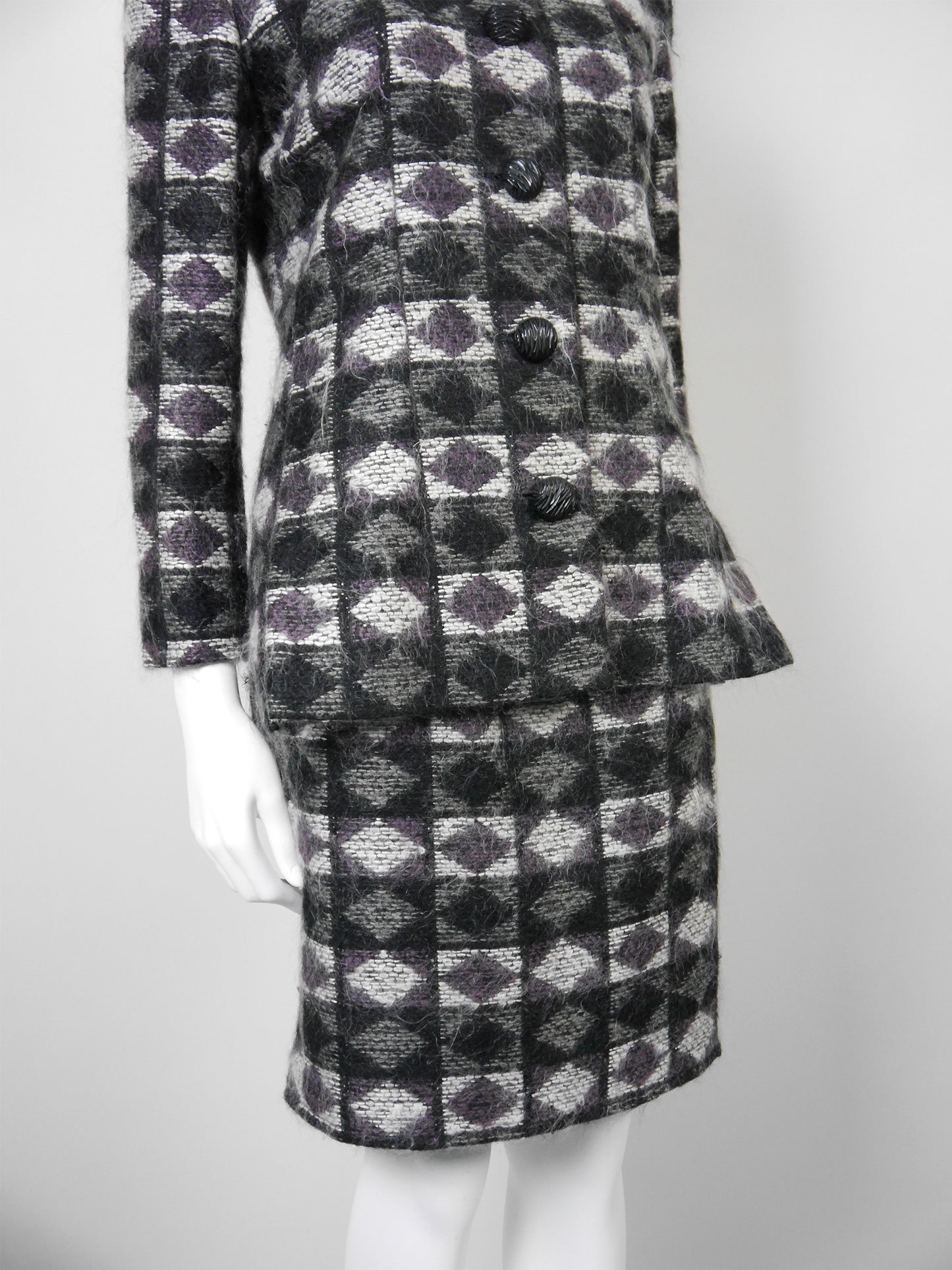 PIERRE BALMAIN Couture 1970s Vintage Fuzzy Wool Jacket & Skirt Suit Size S-M
