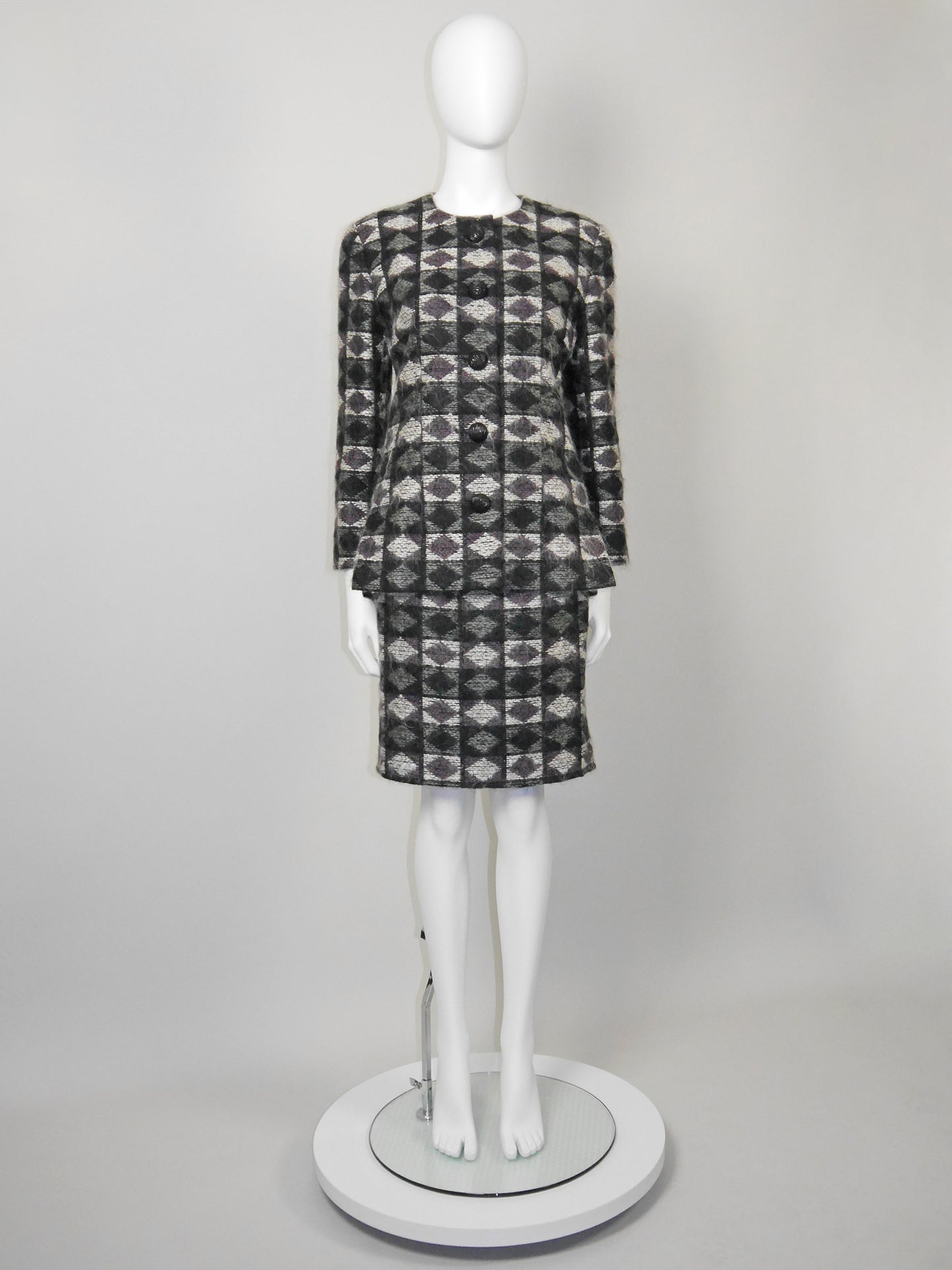 PIERRE BALMAIN Couture 1970s Vintage Fuzzy Wool Jacket & Skirt Suit Size S-M