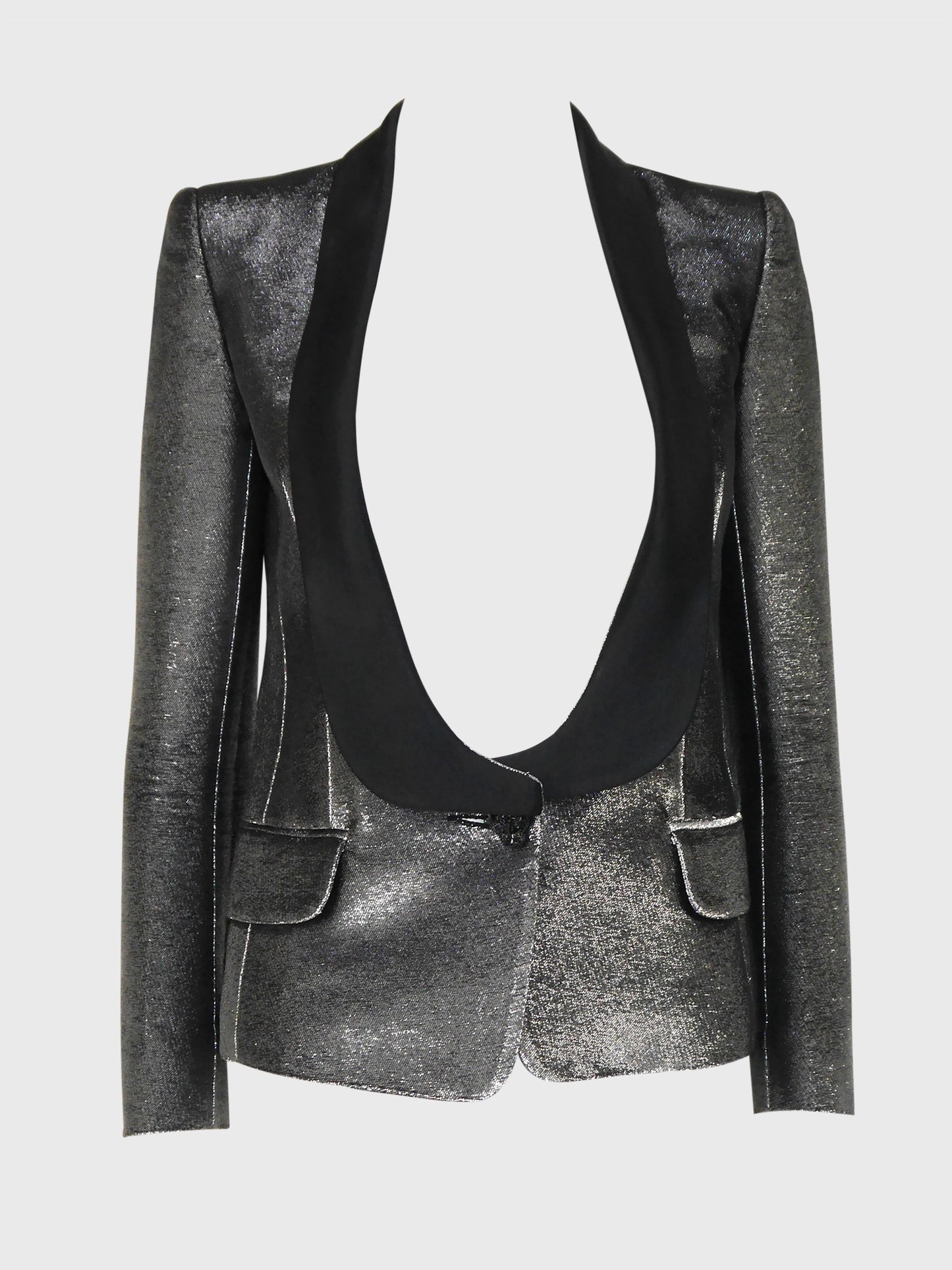 BALMAIN by Christophe Decarnin 2000s Vintage Silver Metallic Evening Jacket Size S